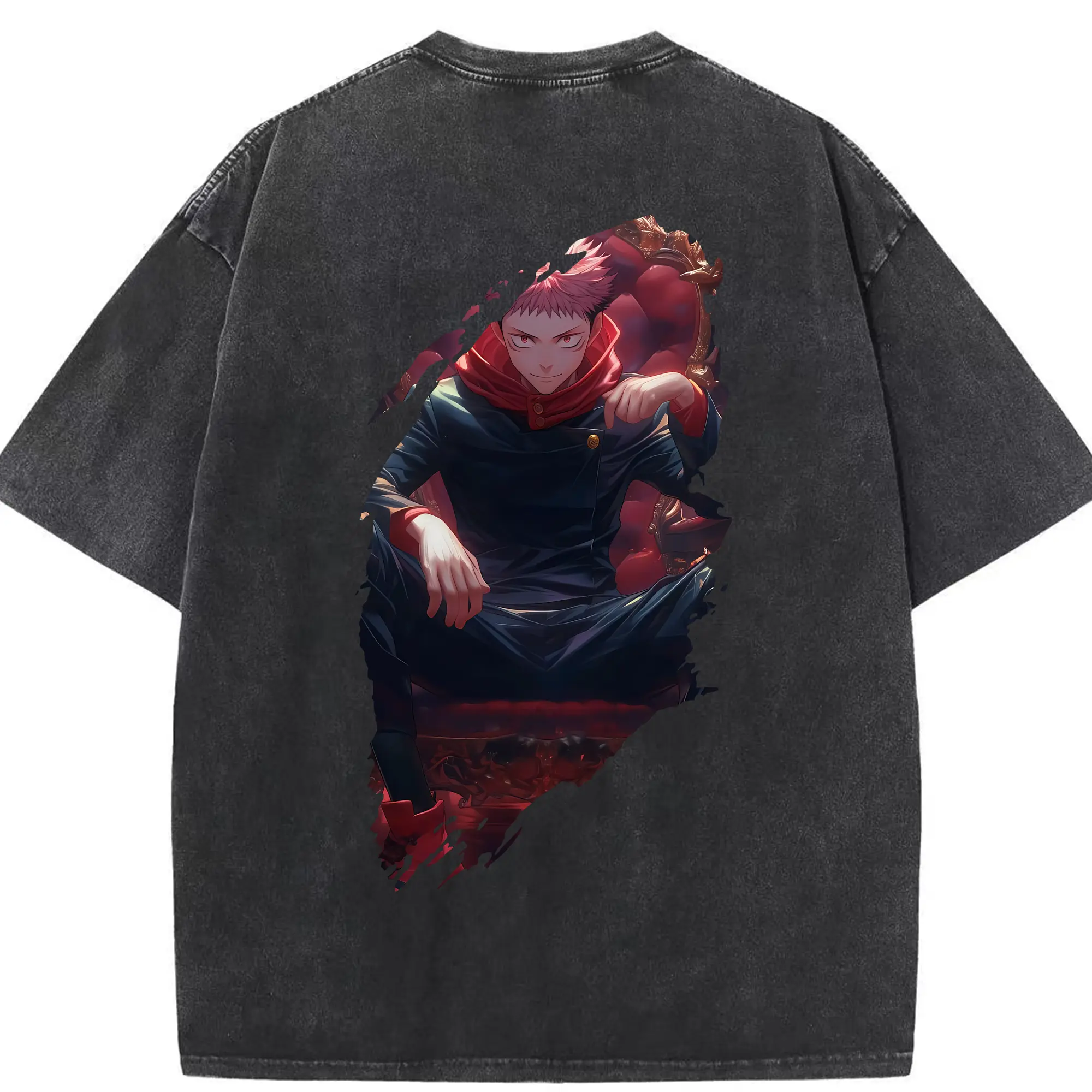 呪術廻戦 グッズ,虎杖 悠仁 - 綿100％ ヴィンテージ風 半袖Tシャツ ・ 背面プリント ・ 柔らか肌触り ・ 通気性 快適 ・ スポーツ カジュアル 外出用