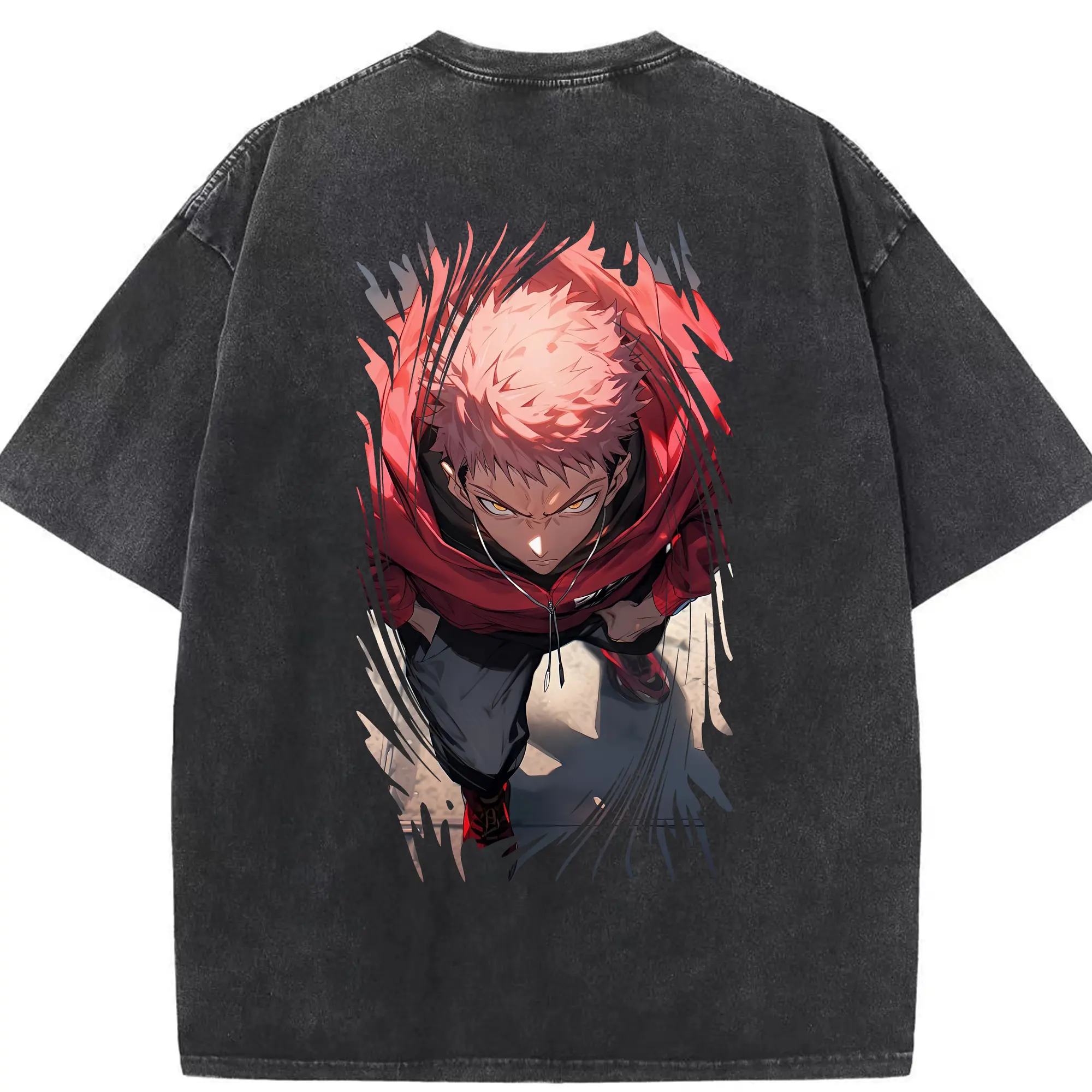 呪術廻戦 グッズ,虎杖 悠仁 - 綿100％ ヴィンテージ風 半袖Tシャツ ・ 背面プリント ・ 柔らか肌触り ・ 通気性 快適 ・ スポーツ カジュアル 外出用