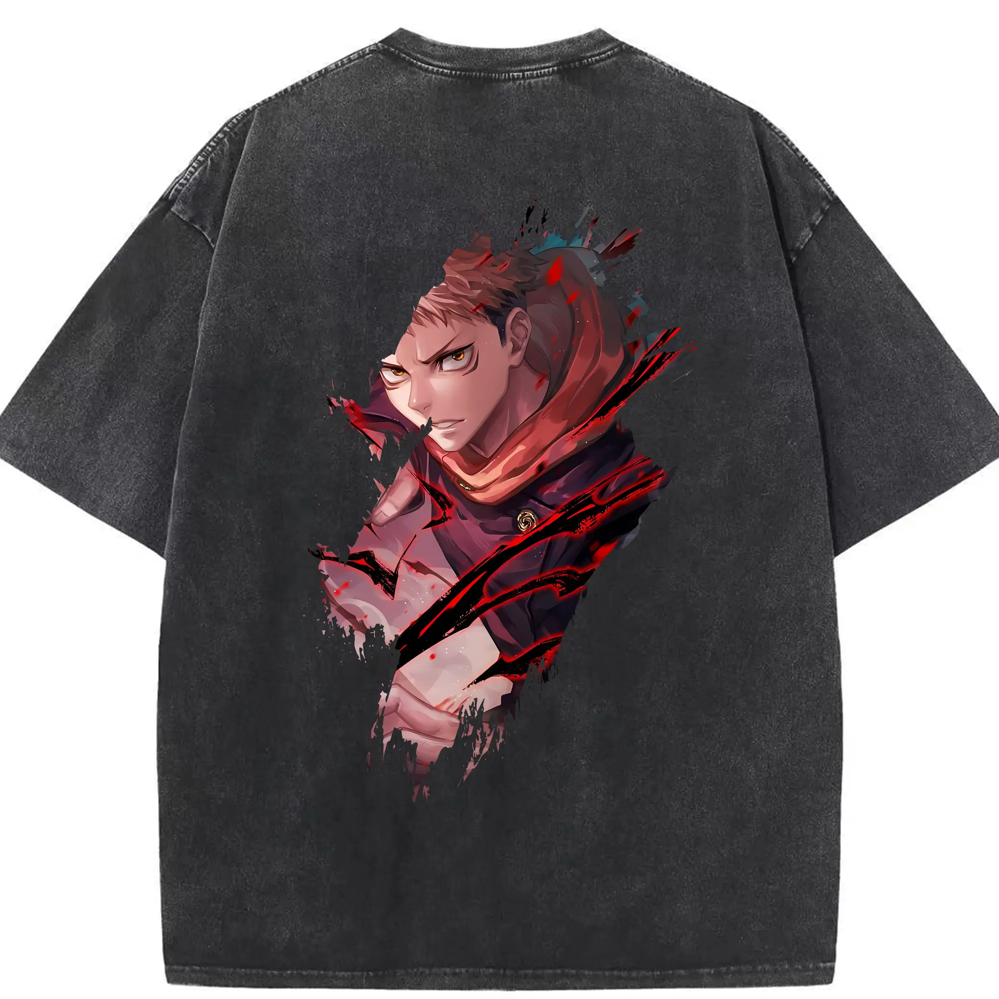 呪術廻戦 グッズ,虎杖 悠仁 - 綿100％ ヴィンテージ風 半袖Tシャツ ・ 背面プリント ・ 柔らか肌触り ・ 通気性 快適 ・ スポーツ カジュアル 外出用