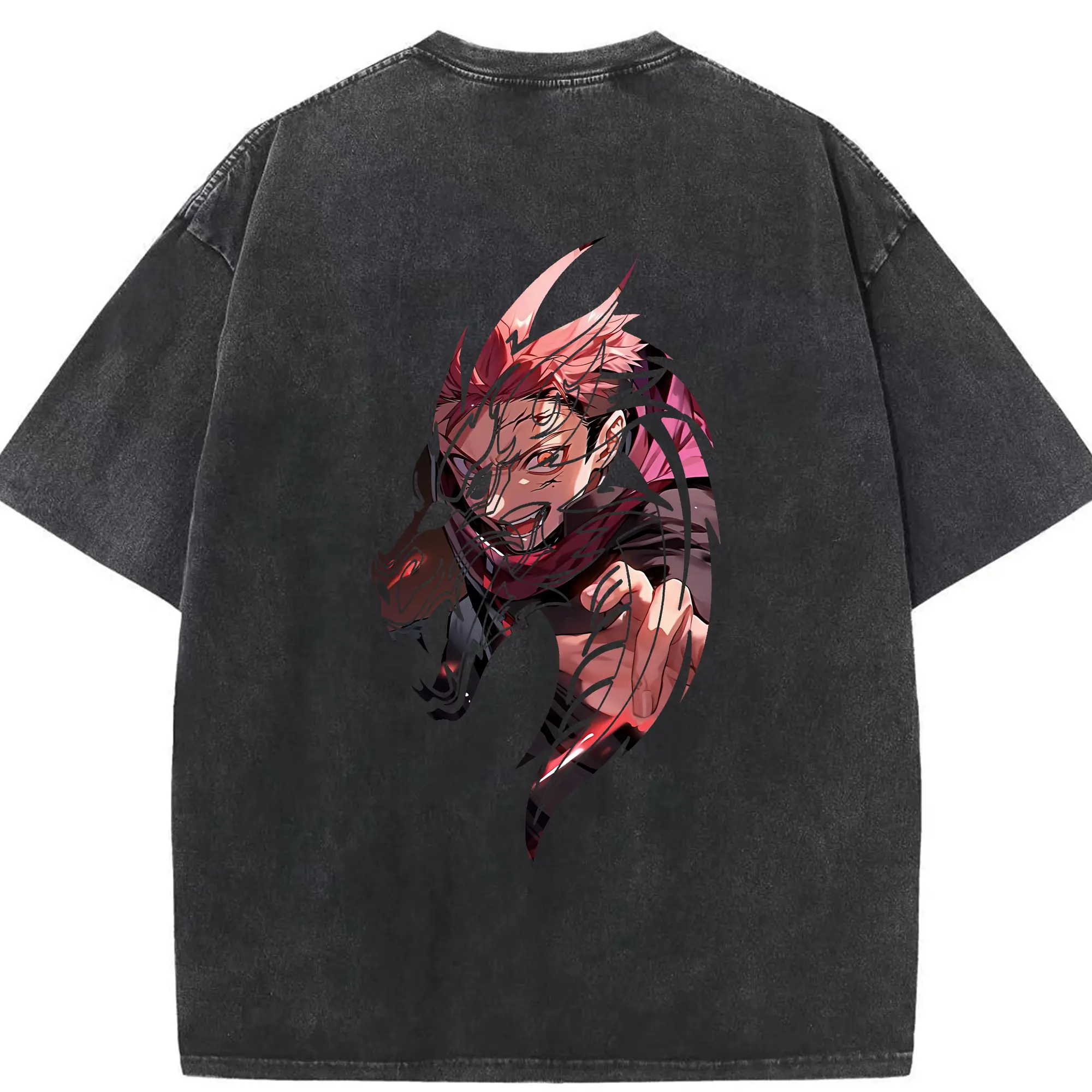 呪術廻戦 グッズ,虎杖 悠仁 - 綿100％ ヴィンテージ風 半袖Tシャツ ・ 背面プリント ・ 柔らか肌触り ・ 通気性 快適 ・ スポーツ カジュアル 外出用