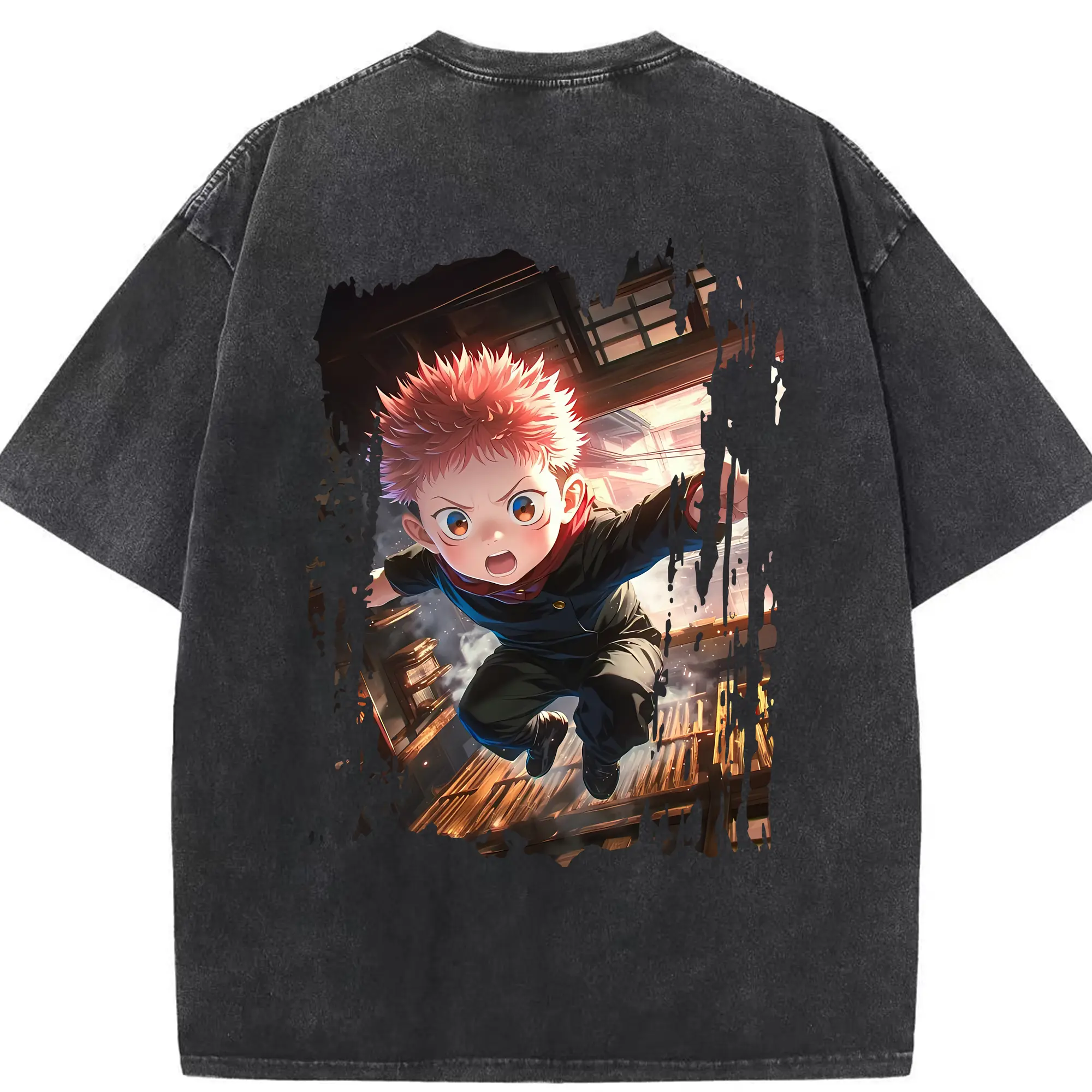 呪術廻戦 グッズ,虎杖 悠仁 - 綿100％ ヴィンテージ風 半袖Tシャツ ・ 背面プリント ・ 柔らか肌触り ・ 通気性 快適 ・ スポーツ カジュアル 外出用