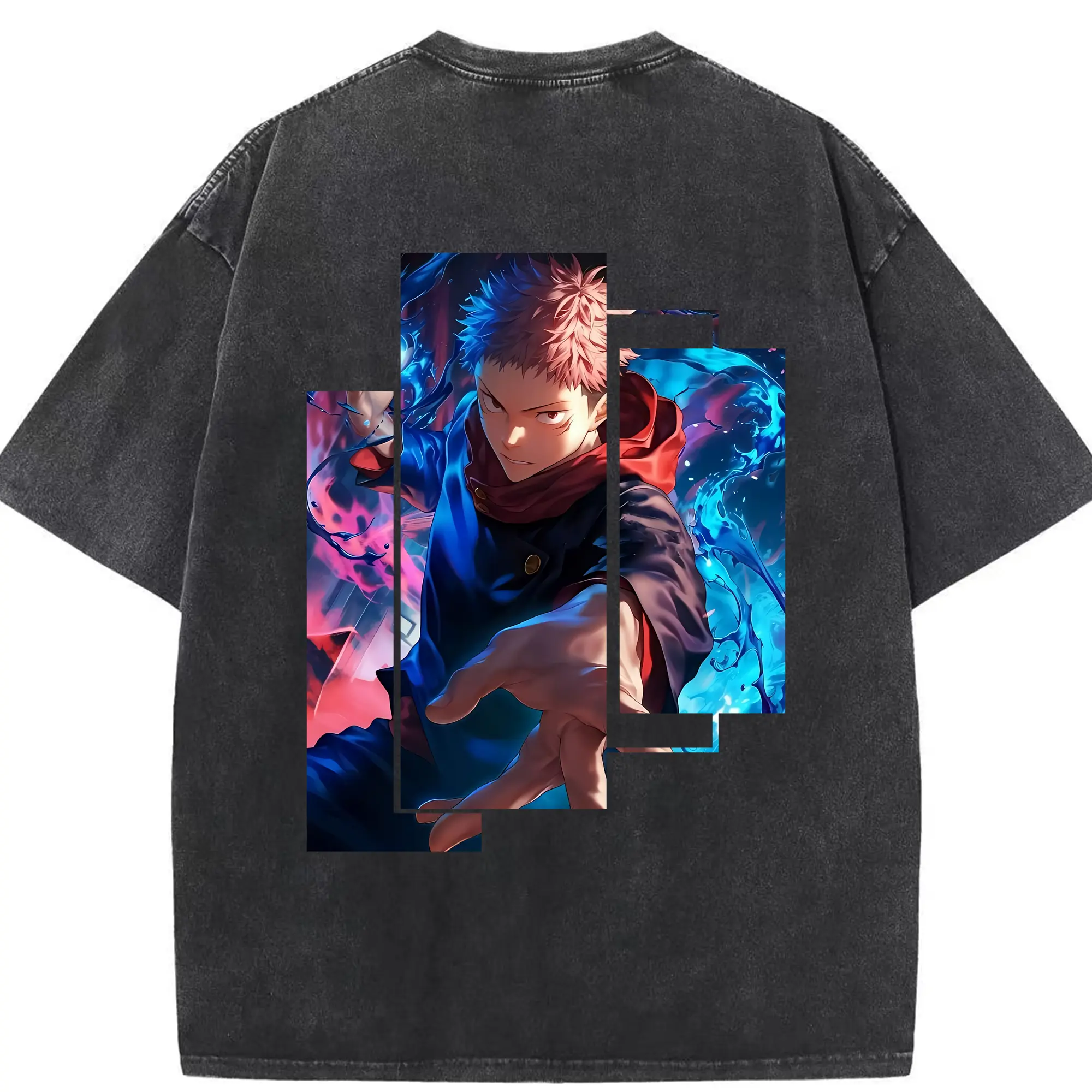 呪術廻戦 グッズ,虎杖 悠仁 - 綿100％ ヴィンテージ風 半袖Tシャツ ・ 背面プリント ・ 柔らか肌触り ・ 通気性 快適 ・ スポーツ カジュアル 外出用