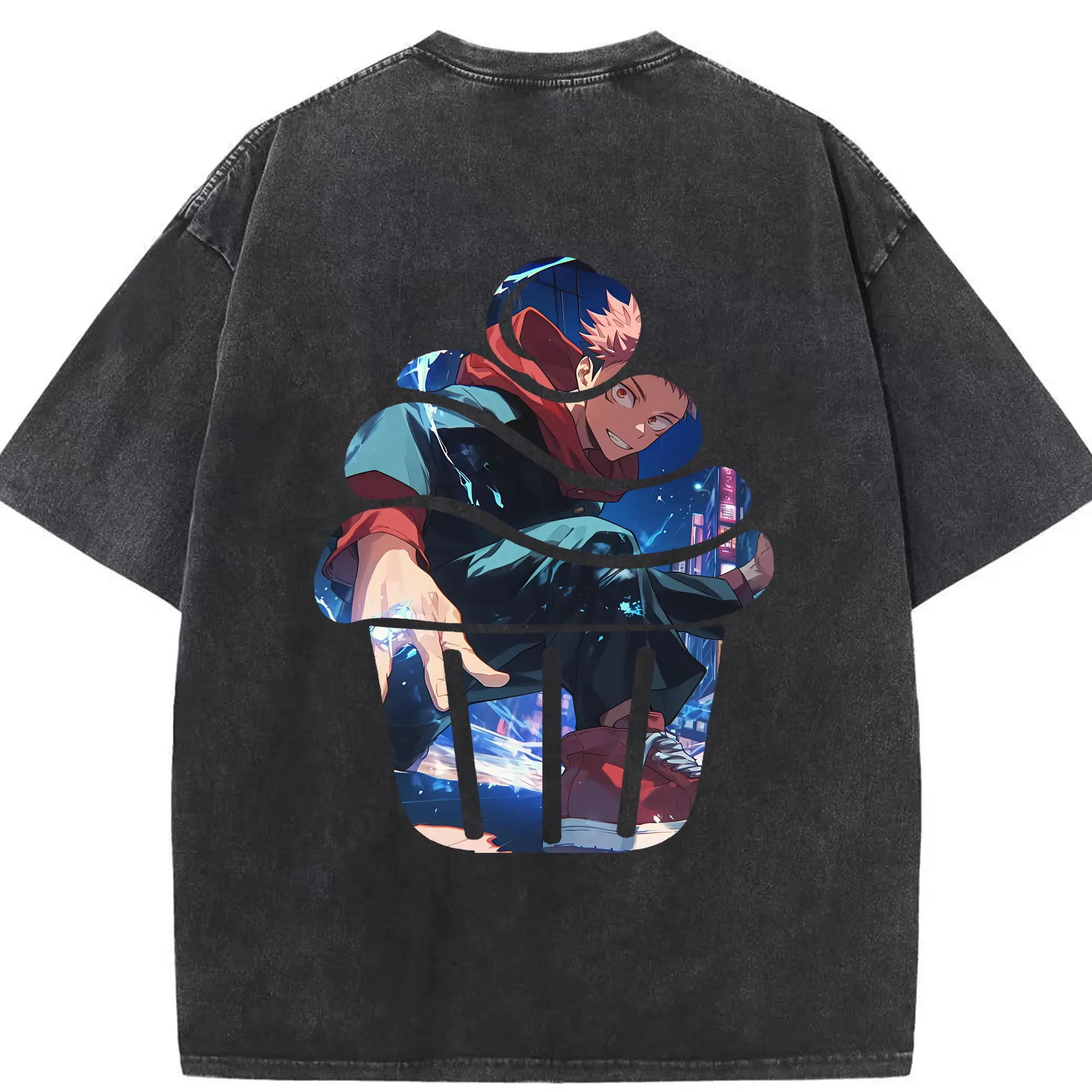 呪術廻戦 グッズ,虎杖 悠仁 - 綿100％ ヴィンテージ風 半袖Tシャツ ・ 背面プリント ・ 柔らか肌触り ・ 通気性 快適 ・ スポーツ カジュアル 外出用