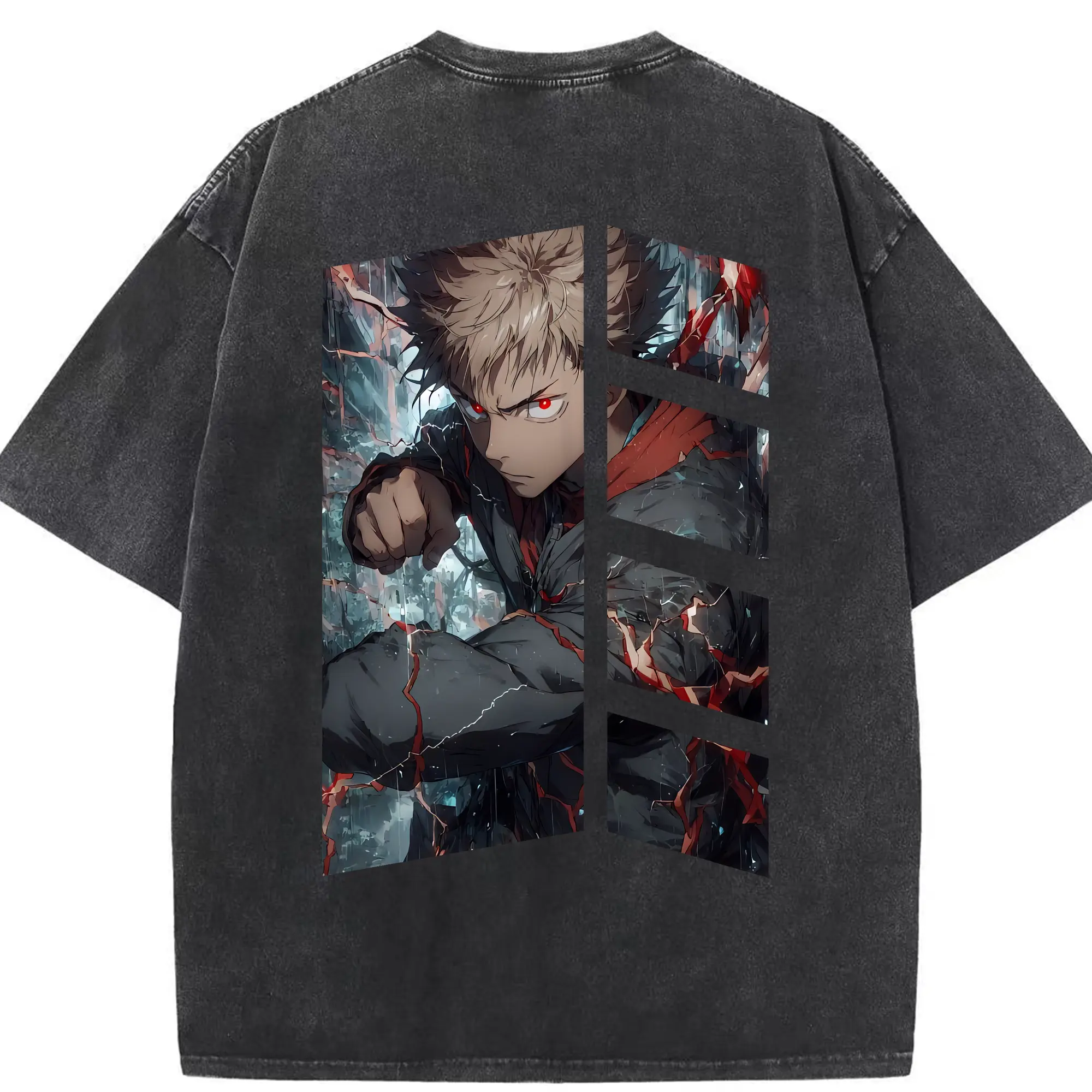 呪術廻戦 グッズ,虎杖 悠仁 - 綿100％ ヴィンテージ風 半袖Tシャツ ・ 背面プリント ・ 柔らか肌触り ・ 通気性 快適 ・ スポーツ カジュアル 外出用