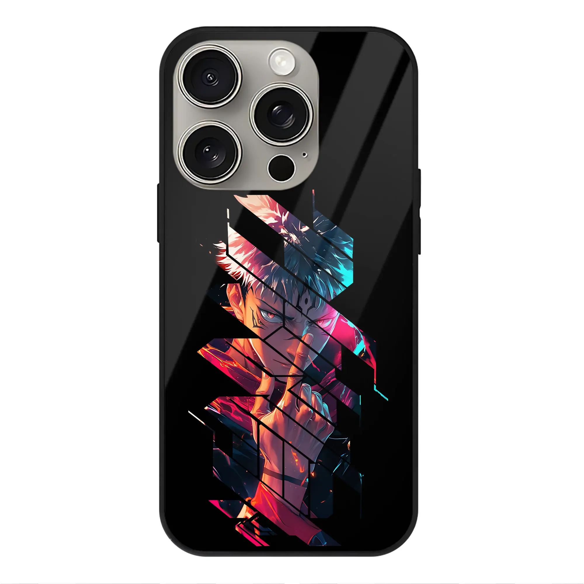 呪術廻戦 グッズ,虎杖 悠仁 - IPhone15Pro対応 ・ スマホケース ・ 背面ガラス ・ TPU+強化ガラス ・ 耐衝撃 ・ 黄変防止 ・ ワイヤレス充電対応 ・ 3D立体ボタン