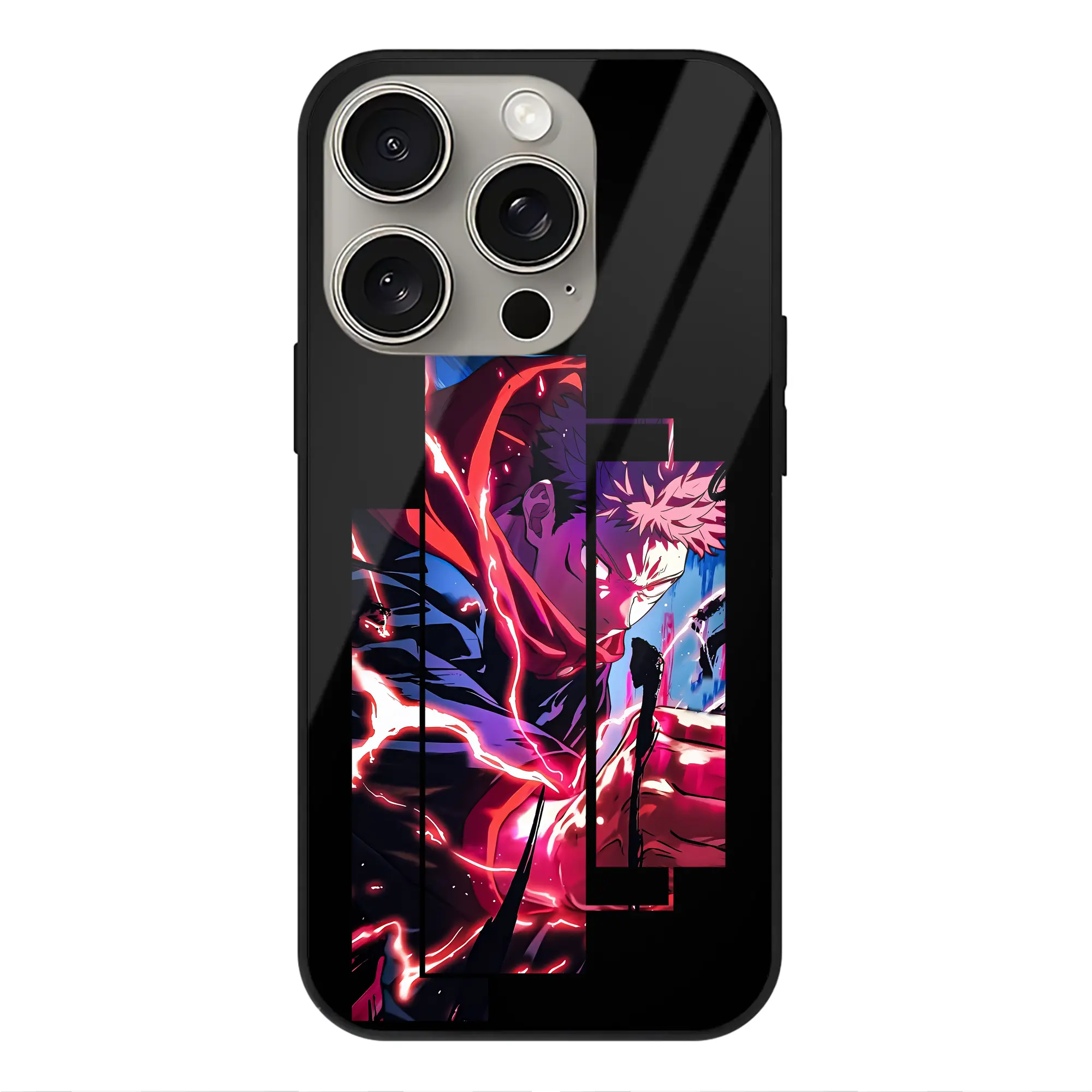 呪術廻戦 グッズ,虎杖 悠仁 - IPhone15Pro対応 ・ スマホケース ・ 背面ガラス ・ TPU+強化ガラス ・ 耐衝撃 ・ 黄変防止 ・ ワイヤレス充電対応 ・ 3D立体ボタン