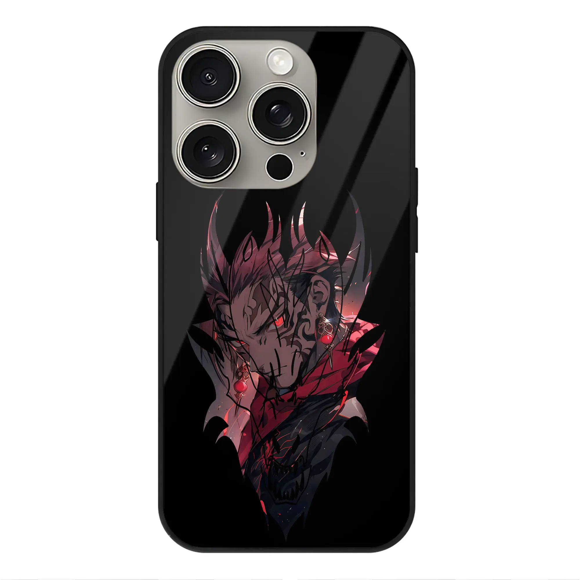 呪術廻戦 グッズ,虎杖 悠仁 - IPhone15Pro対応 ・ スマホケース ・ 背面ガラス ・ TPU+強化ガラス ・ 耐衝撃 ・ 黄変防止 ・ ワイヤレス充電対応 ・ 3D立体ボタン