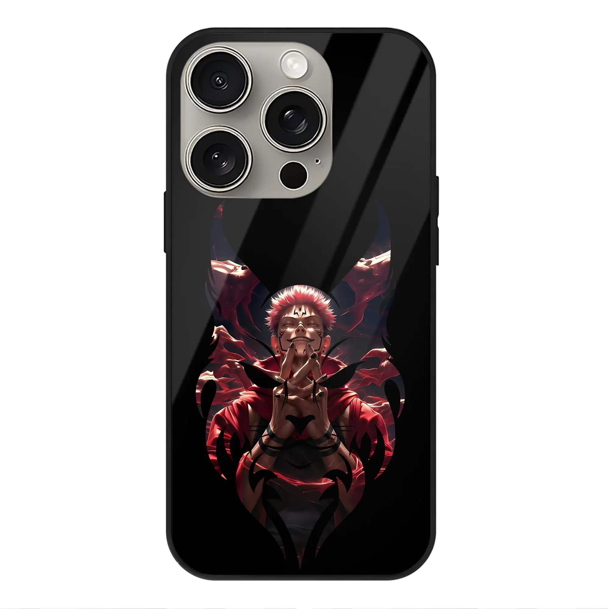 呪術廻戦 グッズ,虎杖 悠仁 - IPhone15Pro対応 ・ スマホケース ・ 背面ガラス ・ TPU+強化ガラス ・ 耐衝撃 ・ 黄変防止 ・ ワイヤレス充電対応 ・ 3D立体ボタン