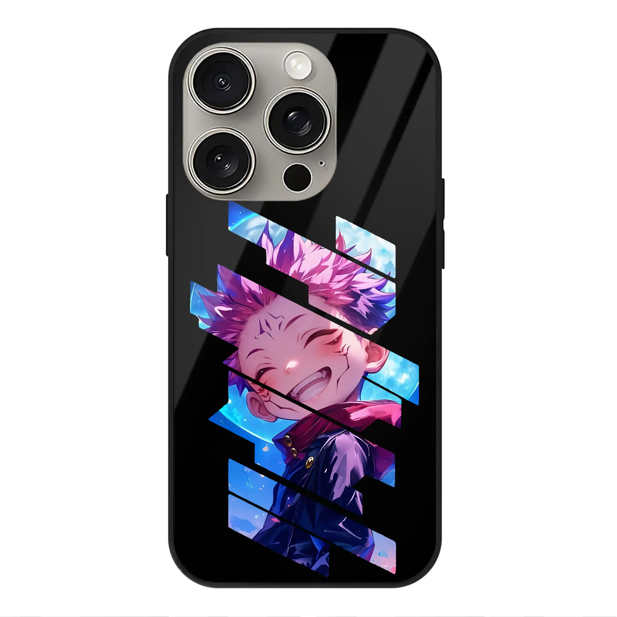 呪術廻戦 グッズ,虎杖 悠仁 - IPhone15Pro対応 ・ スマホケース ・ 背面ガラス ・ TPU+強化ガラス ・ 耐衝撃 ・ 黄変防止 ・ ワイヤレス充電対応 ・ 3D立体ボタン