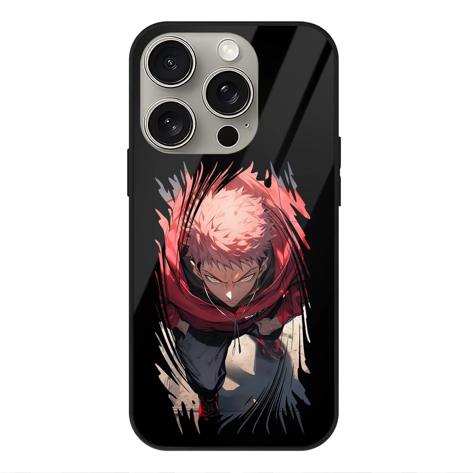 呪術廻戦 グッズ,虎杖 悠仁 - IPhone15Pro対応 ・ スマホケース ・ 背面ガラス ・ TPU+強化ガラス ・ 耐衝撃 ・ 黄変防止 ・ ワイヤレス充電対応 ・ 3D立体ボタン