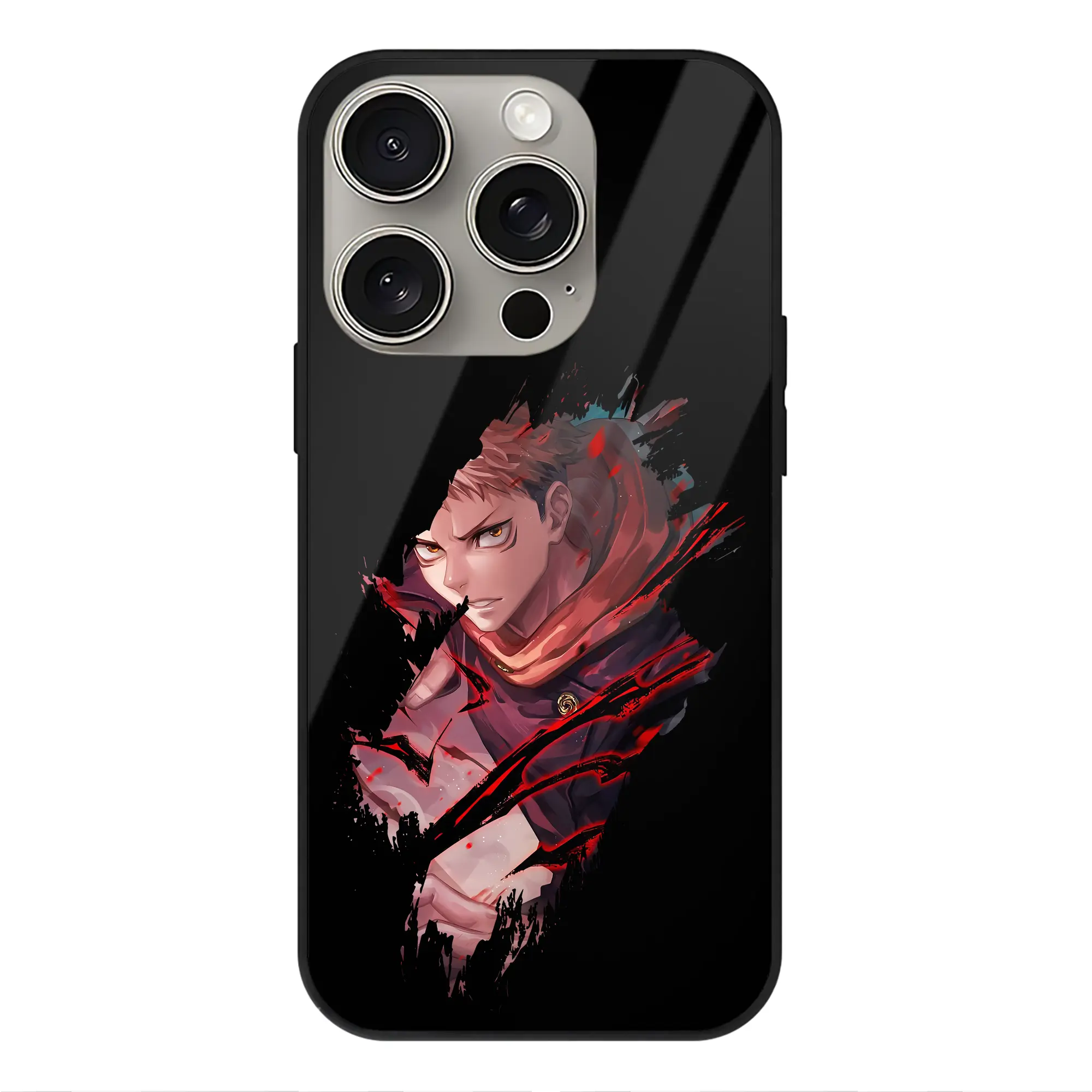 呪術廻戦 グッズ,虎杖 悠仁 - IPhone15Pro対応 ・ スマホケース ・ 背面ガラス ・ TPU+強化ガラス ・ 耐衝撃 ・ 黄変防止 ・ ワイヤレス充電対応 ・ 3D立体ボタン