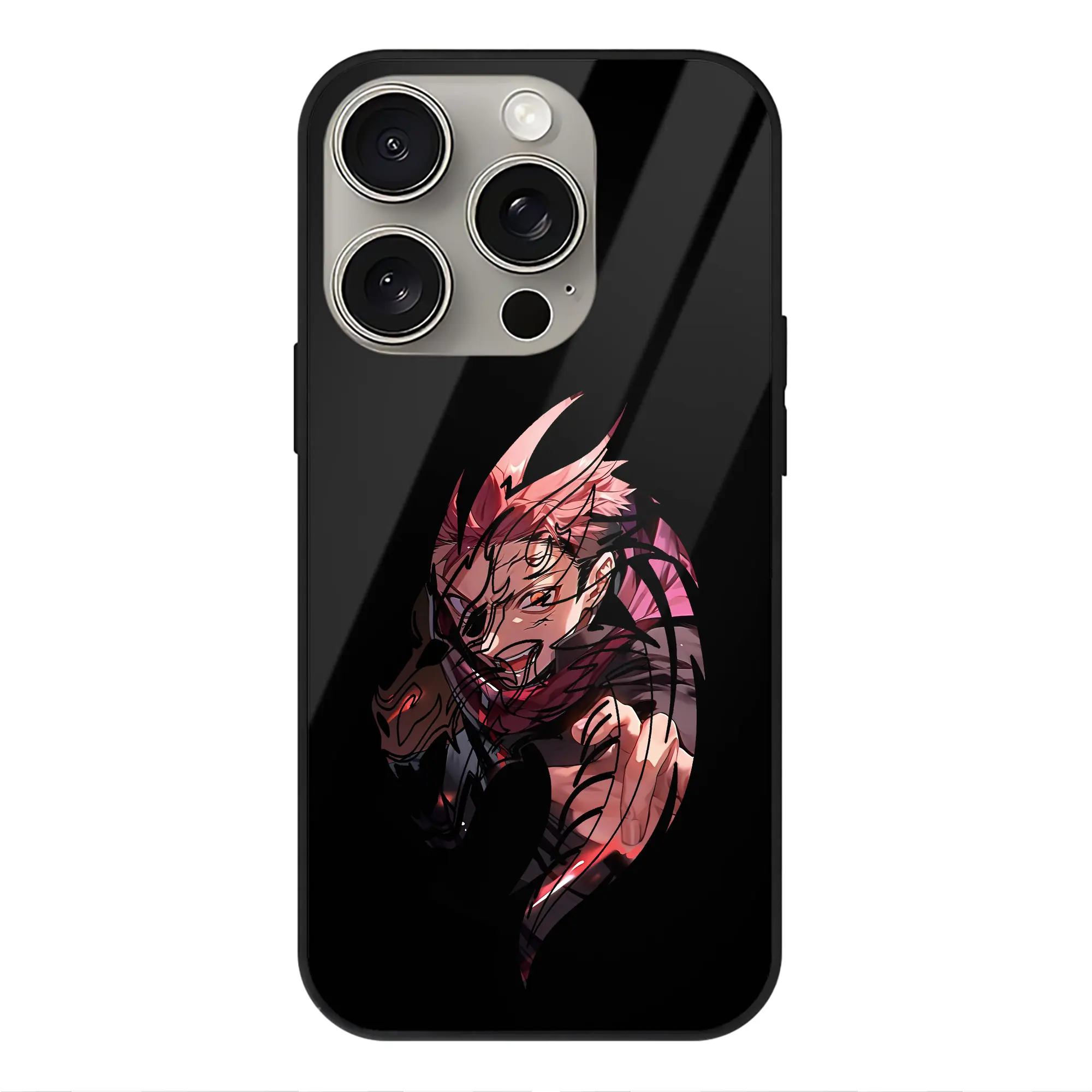 呪術廻戦 グッズ,虎杖 悠仁 - IPhone15Pro対応 ・ スマホケース ・ 背面ガラス ・ TPU+強化ガラス ・ 耐衝撃 ・ 黄変防止 ・ ワイヤレス充電対応 ・ 3D立体ボタン