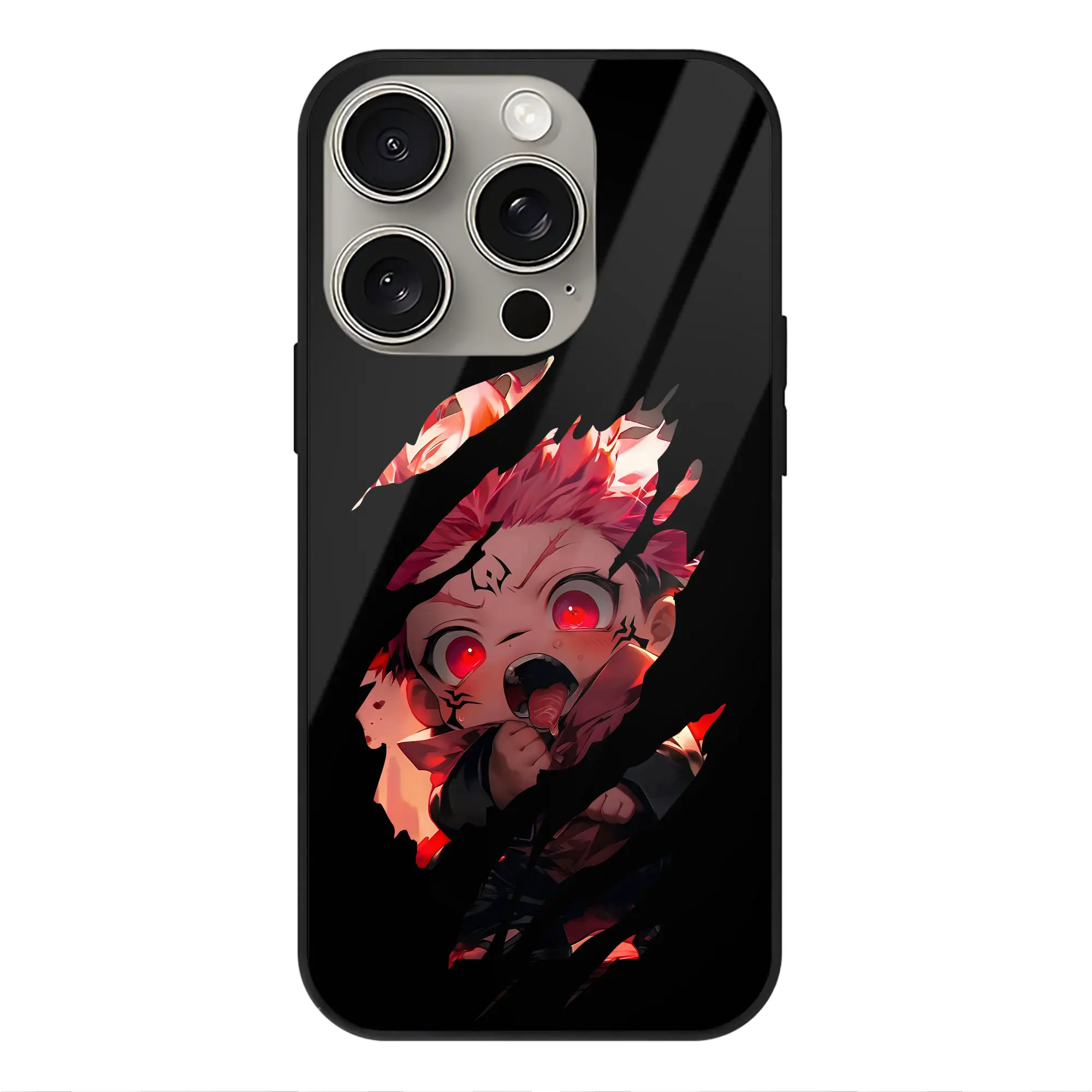 呪術廻戦 グッズ,虎杖 悠仁 - IPhone15Pro対応 ・ スマホケース ・ 背面ガラス ・ TPU+強化ガラス ・ 耐衝撃 ・ 黄変防止 ・ ワイヤレス充電対応 ・ 3D立体ボタン