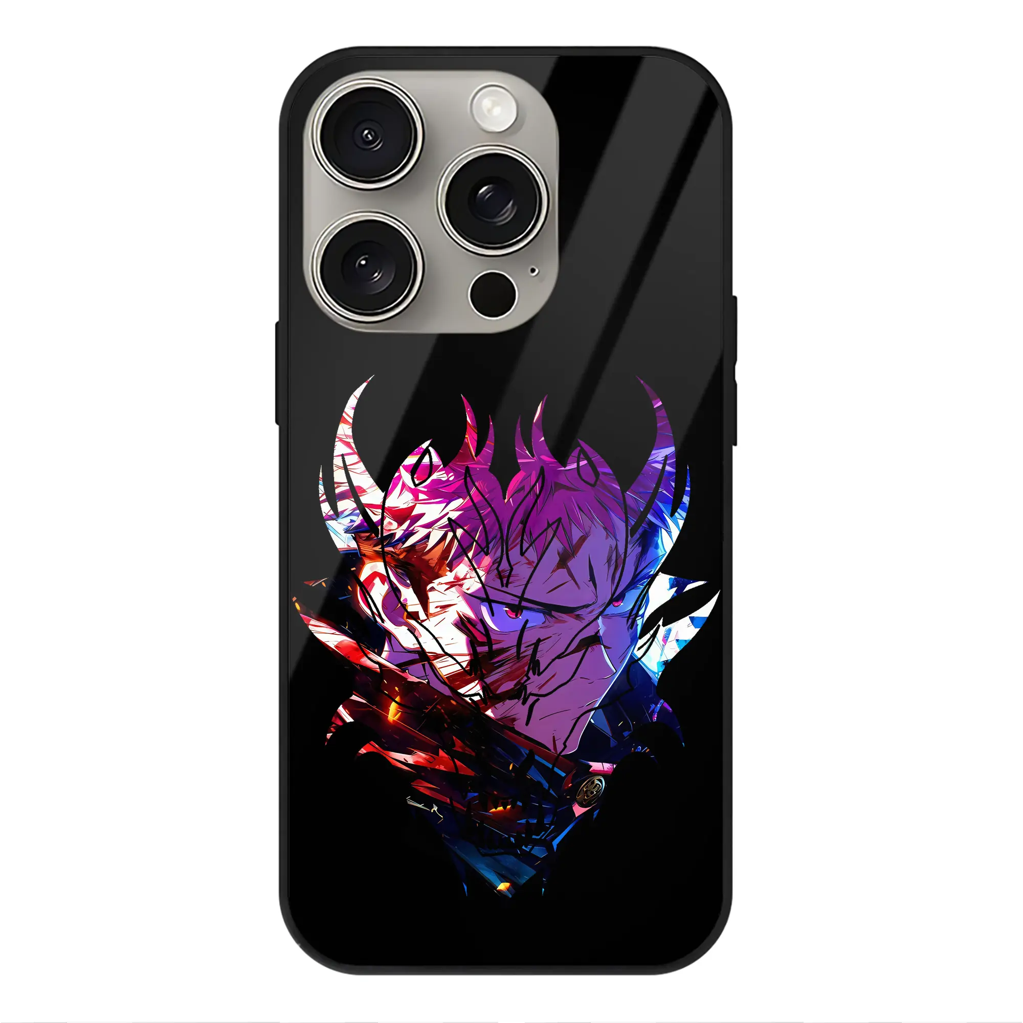 呪術廻戦 グッズ,虎杖 悠仁 - IPhone15Pro対応 ・ スマホケース ・ 背面ガラス ・ TPU+強化ガラス ・ 耐衝撃 ・ 黄変防止 ・ ワイヤレス充電対応 ・ 3D立体ボタン