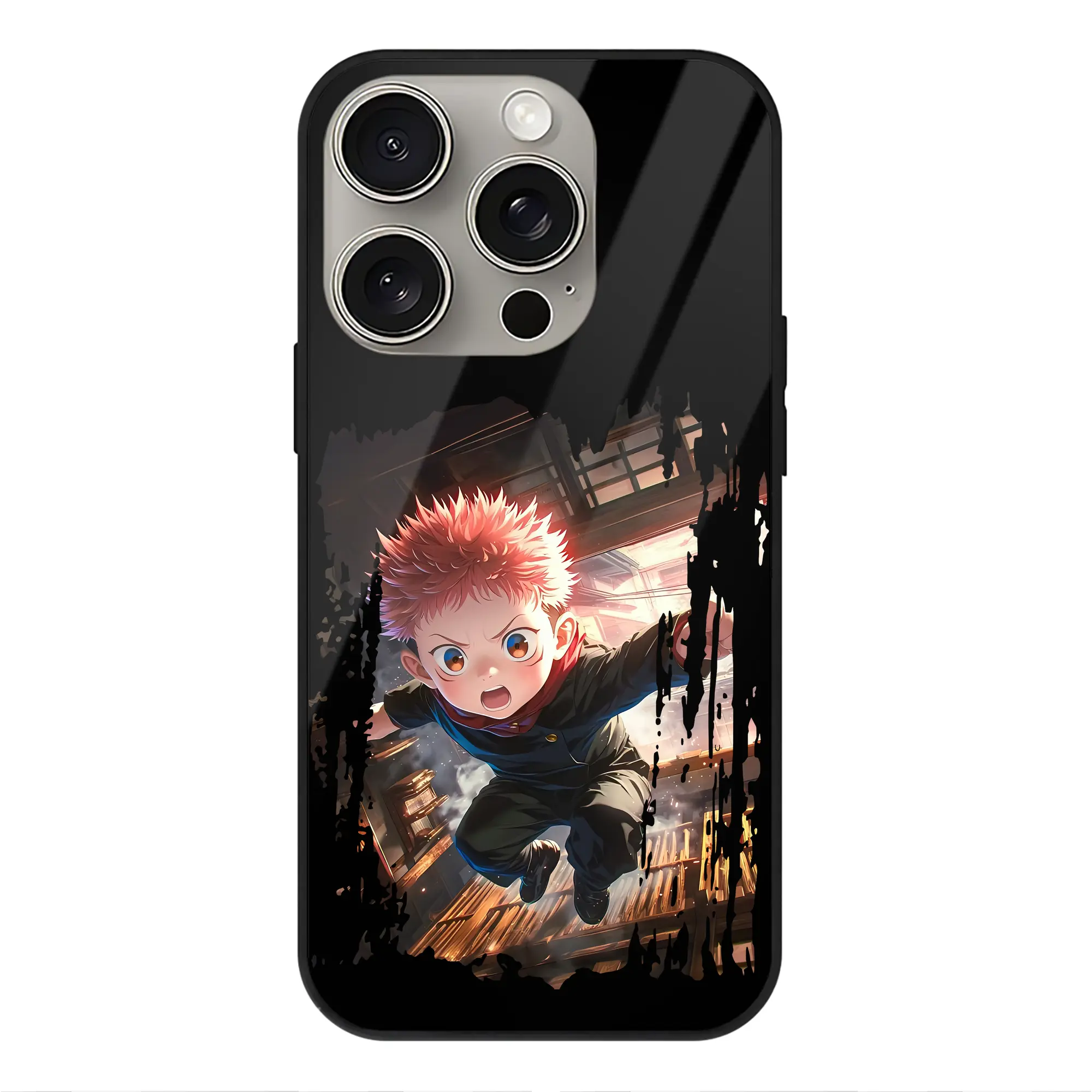 呪術廻戦 グッズ,虎杖 悠仁 - IPhone15Pro対応 ・ スマホケース ・ 背面ガラス ・ TPU+強化ガラス ・ 耐衝撃 ・ 黄変防止 ・ ワイヤレス充電対応 ・ 3D立体ボタン