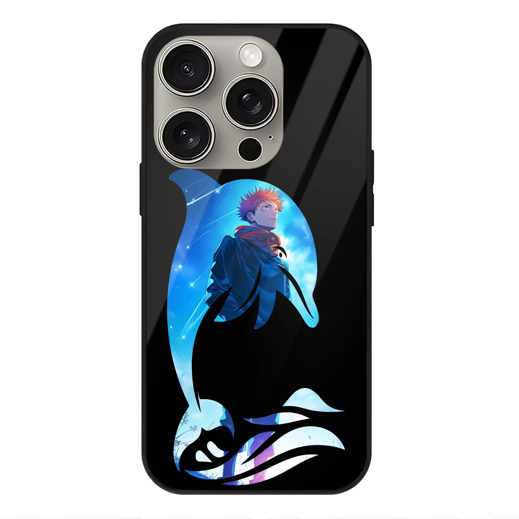 呪術廻戦 グッズ,虎杖 悠仁 - IPhone15Pro対応 ・ スマホケース ・ 背面ガラス ・ TPU+強化ガラス ・ 耐衝撃 ・ 黄変防止 ・ ワイヤレス充電対応 ・ 3D立体ボタン