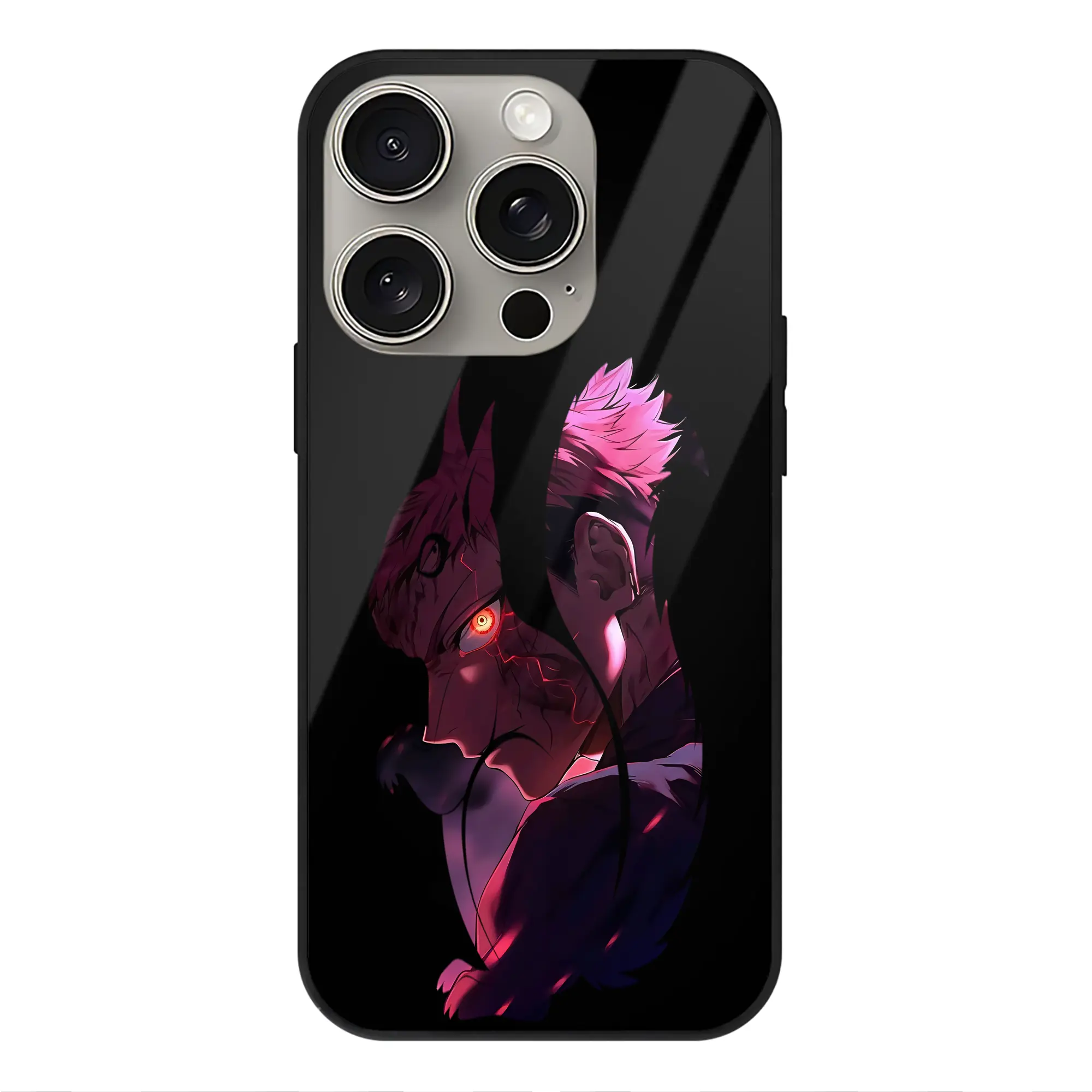 呪術廻戦 グッズ,虎杖 悠仁 - IPhone15Pro対応 ・ スマホケース ・ 背面ガラス ・ TPU+強化ガラス ・ 耐衝撃 ・ 黄変防止 ・ ワイヤレス充電対応 ・ 3D立体ボタン