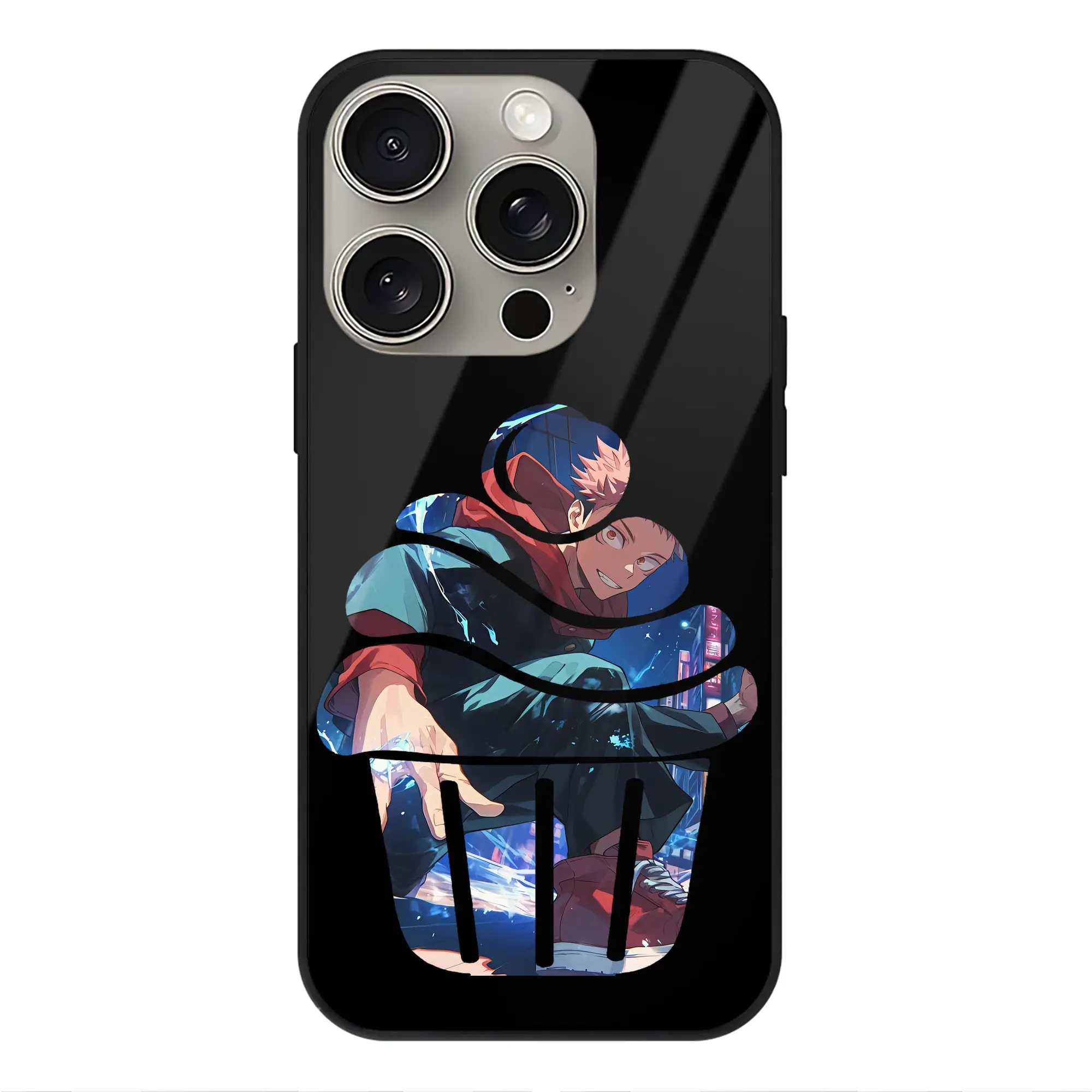 呪術廻戦 グッズ,虎杖 悠仁 - IPhone15Pro対応 ・ スマホケース ・ 背面ガラス ・ TPU+強化ガラス ・ 耐衝撃 ・ 黄変防止 ・ ワイヤレス充電対応 ・ 3D立体ボタン