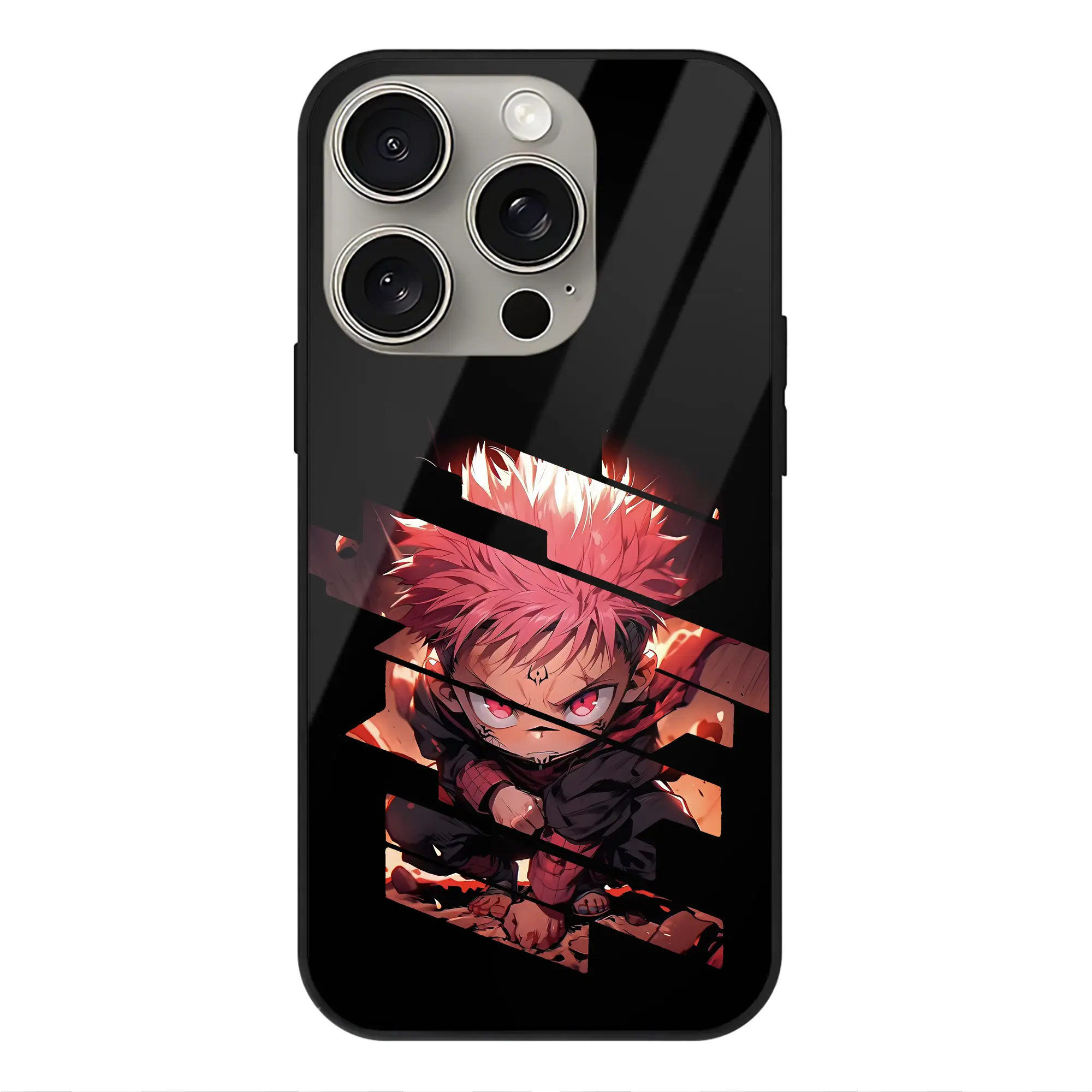 呪術廻戦 グッズ,虎杖 悠仁 - IPhone15Pro対応 ・ スマホケース ・ 背面ガラス ・ TPU+強化ガラス ・ 耐衝撃 ・ 黄変防止 ・ ワイヤレス充電対応 ・ 3D立体ボタン