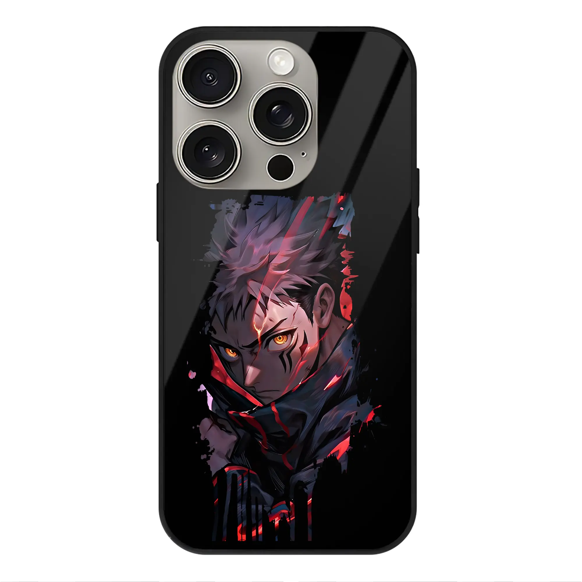 呪術廻戦 グッズ,虎杖 悠仁 - IPhone15Pro対応 ・ スマホケース ・ 背面ガラス ・ TPU+強化ガラス ・ 耐衝撃 ・ 黄変防止 ・ ワイヤレス充電対応 ・ 3D立体ボタン