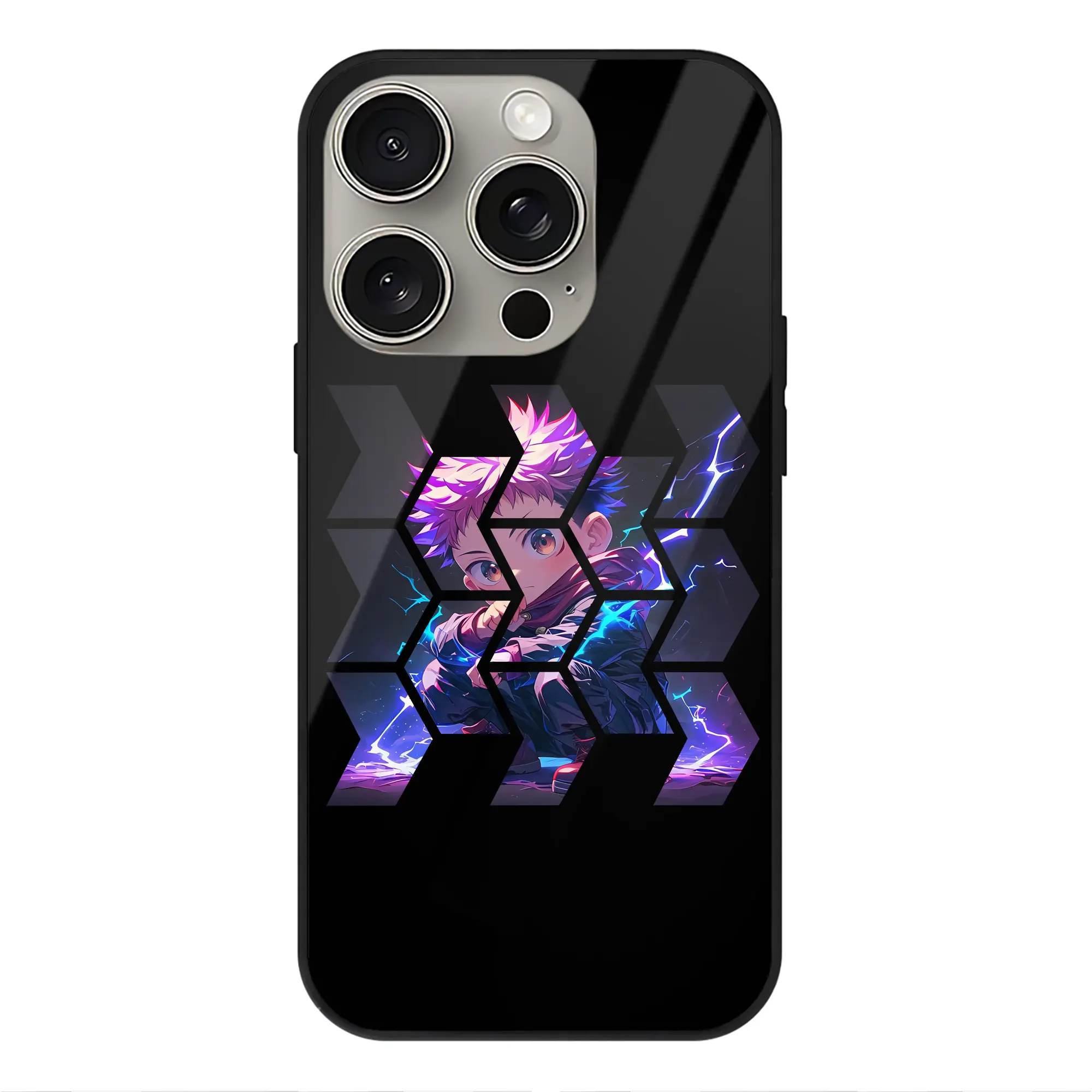 呪術廻戦 グッズ,虎杖 悠仁 - IPhone15Pro対応 ・ スマホケース ・ 背面ガラス ・ TPU+強化ガラス ・ 耐衝撃 ・ 黄変防止 ・ ワイヤレス充電対応 ・ 3D立体ボタン