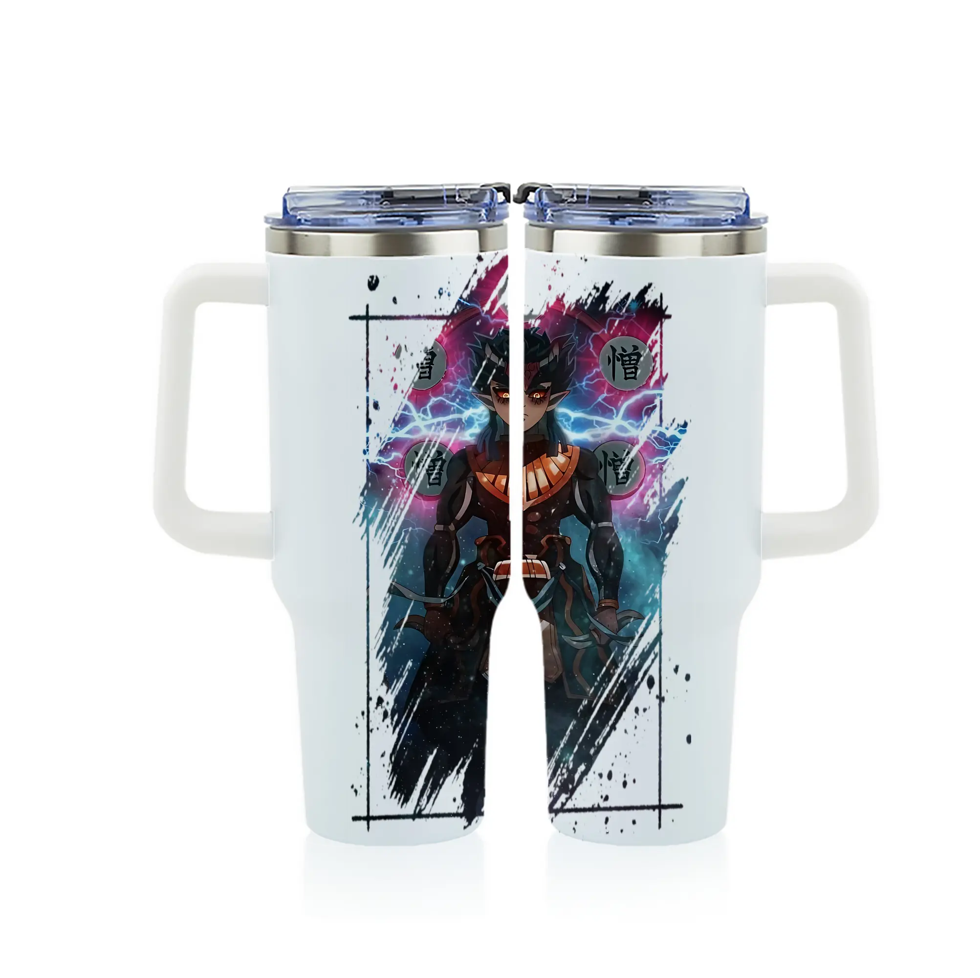 鬼滅の刃 グッズ,半天狗 - 1200mL フルプリント車用タンブラー ・ 304ステンレス 内側 ・ 201ステンレス 外側 ・ 保温 保冷 ・ 通勤 ドライブ アウトドア用