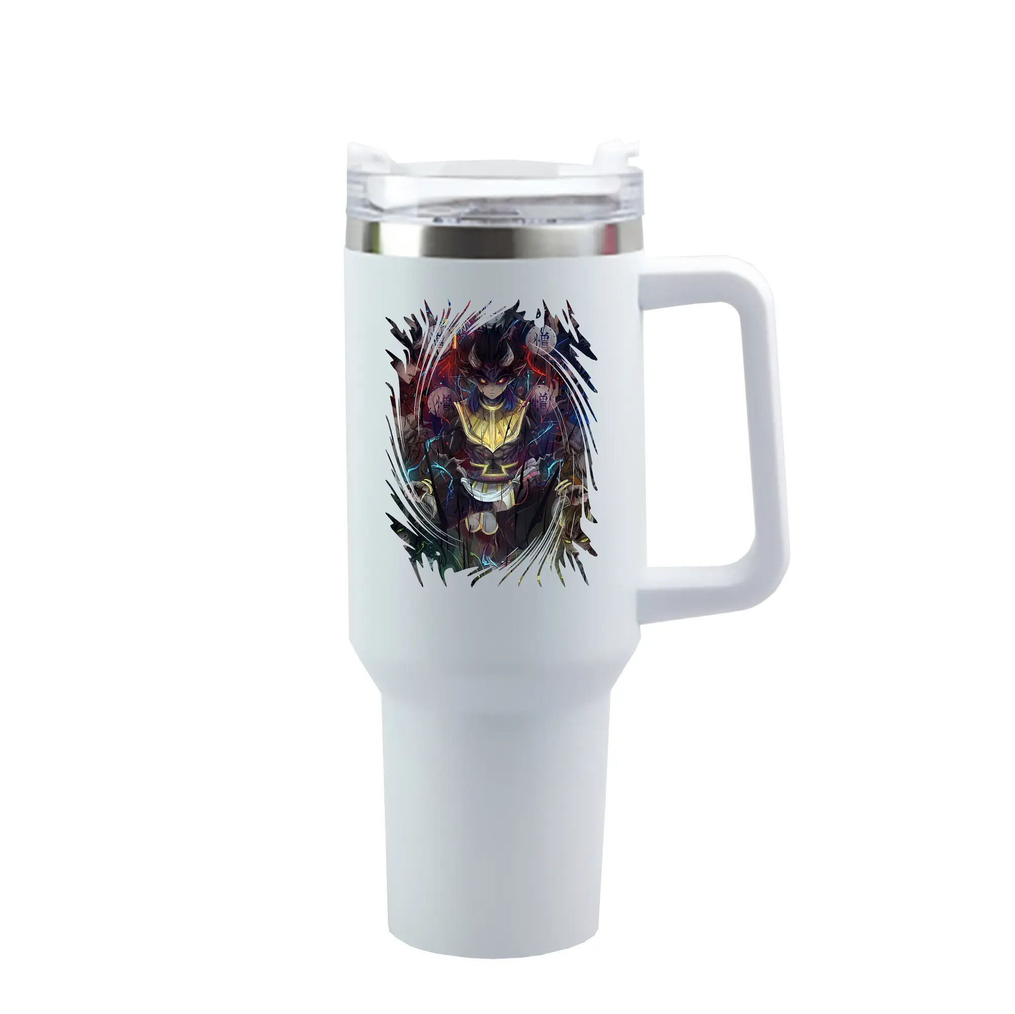 鬼滅の刃 グッズ,半天狗 - 1200mL 車用タンブラー ・ クリスタルステッカー ・ 304ステンレス 内側 ・ 201ステンレス 外側 ・ 保温 保冷 ・ ハンドル＆ストロー付き ・ 通勤 ドライブ アウトドア用