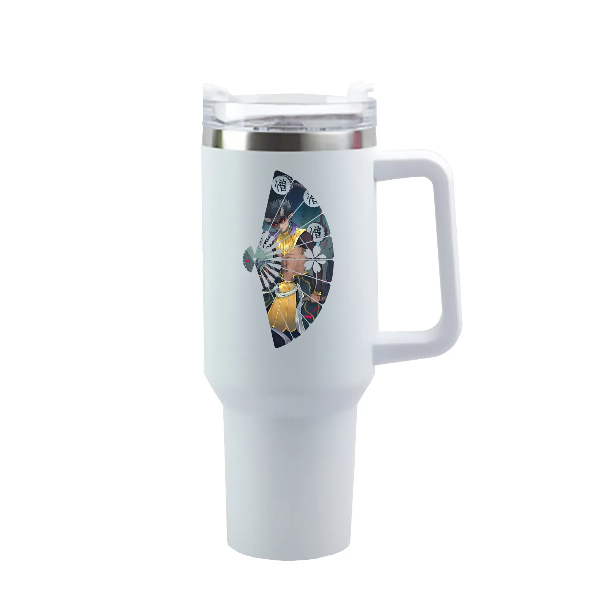 鬼滅の刃 グッズ,半天狗 - 1200mL 車用タンブラー ・ クリスタルステッカー ・ 304ステンレス 内側 ・ 201ステンレス 外側 ・ 保温 保冷 ・ ハンドル＆ストロー付き ・ 通勤 ドライブ アウトドア用