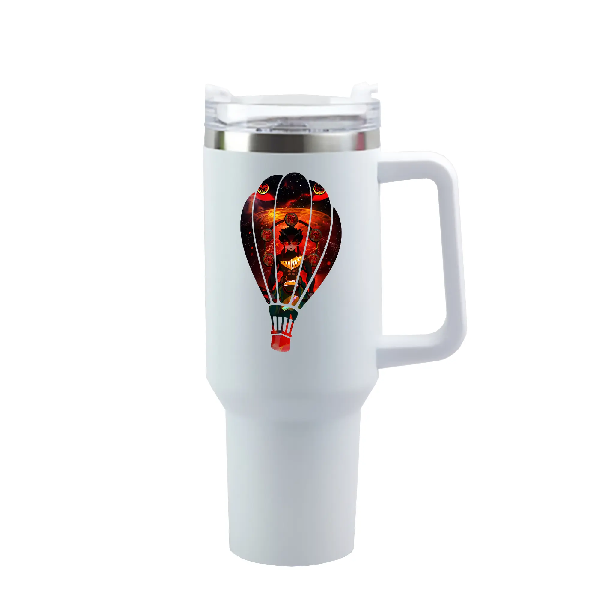 鬼滅の刃 グッズ,半天狗 - 1200mL 車用タンブラー ・ クリスタルステッカー ・ 304ステンレス 内側 ・ 201ステンレス 外側 ・ 保温 保冷 ・ ハンドル＆ストロー付き ・ 通勤 ドライブ アウトドア用