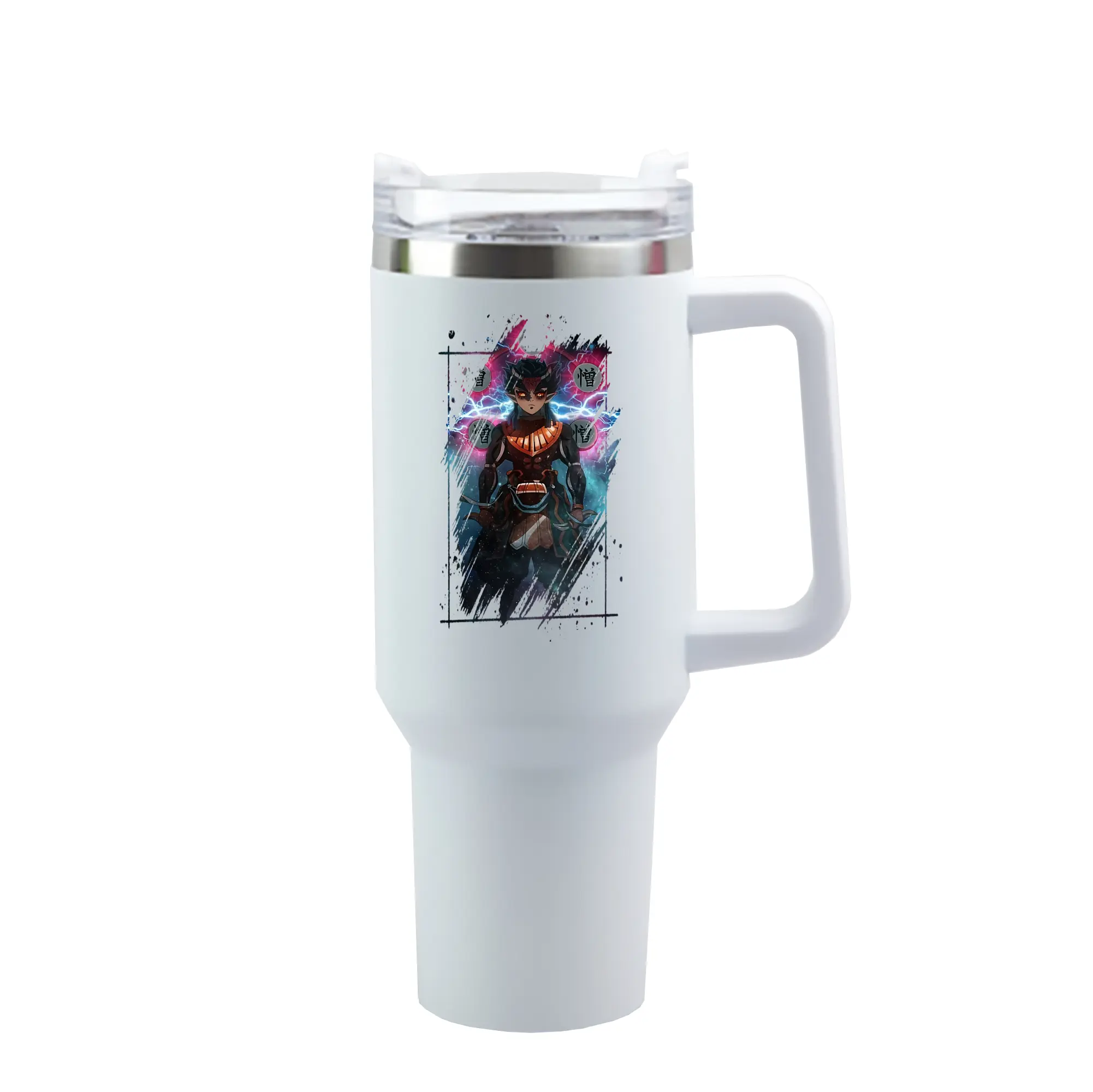 鬼滅の刃 グッズ,半天狗 - 1200mL 車用タンブラー ・ クリスタルステッカー ・ 304ステンレス 内側 ・ 201ステンレス 外側 ・ 保温 保冷 ・ ハンドル＆ストロー付き ・ 通勤 ドライブ アウトドア用