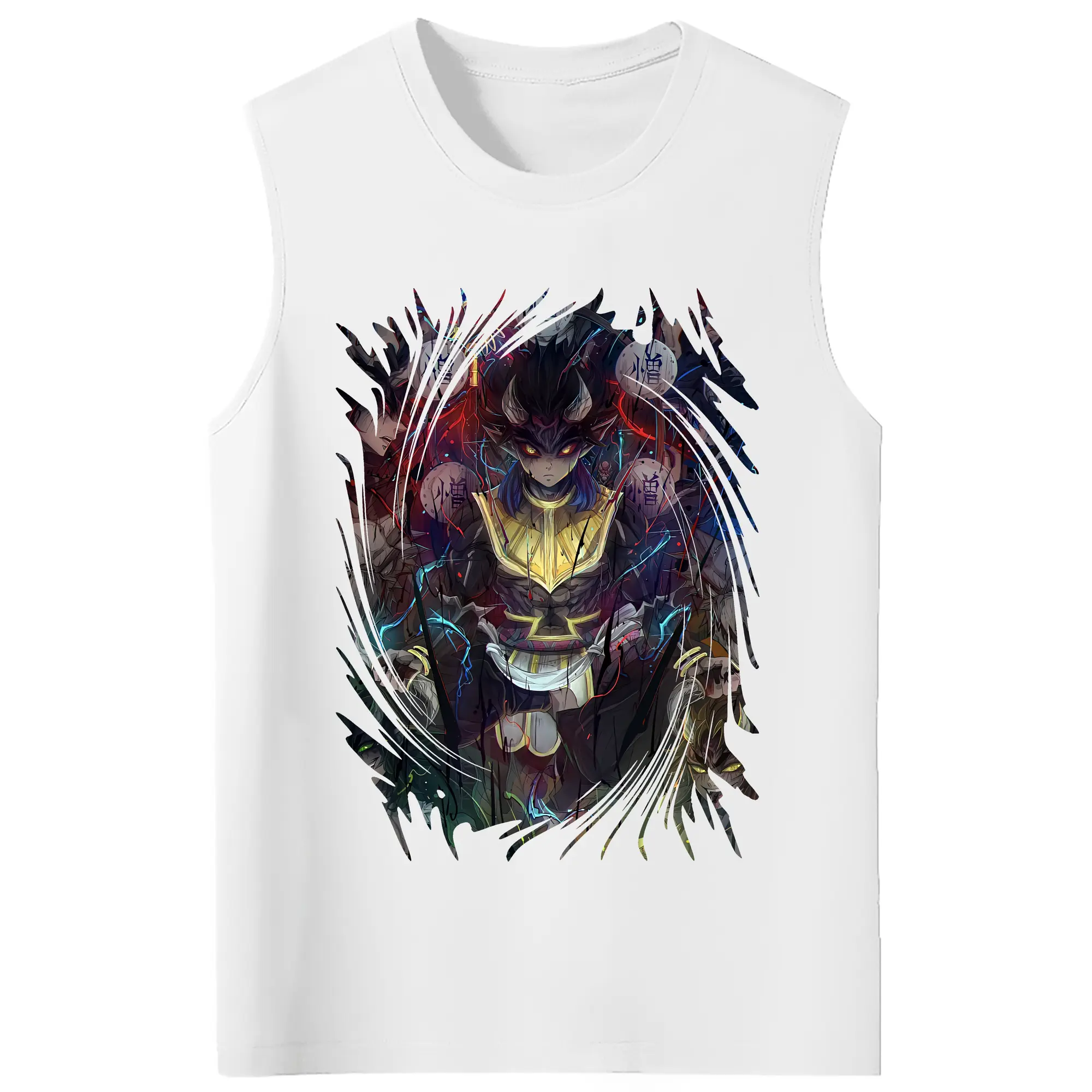 鬼滅の刃 グッズ,半天狗 - コットン100％ タンクトップ ・ フロントプリント ・ タイトフィット ・ 快適 通気性 ・ スポーツ カジュアル 散歩用