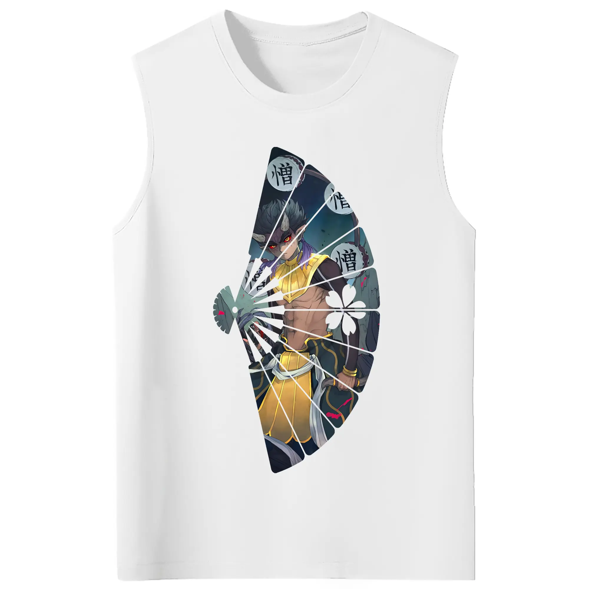 鬼滅の刃 グッズ,半天狗 - コットン100％ タンクトップ ・ フロントプリント ・ タイトフィット ・ 快適 通気性 ・ スポーツ カジュアル 散歩用