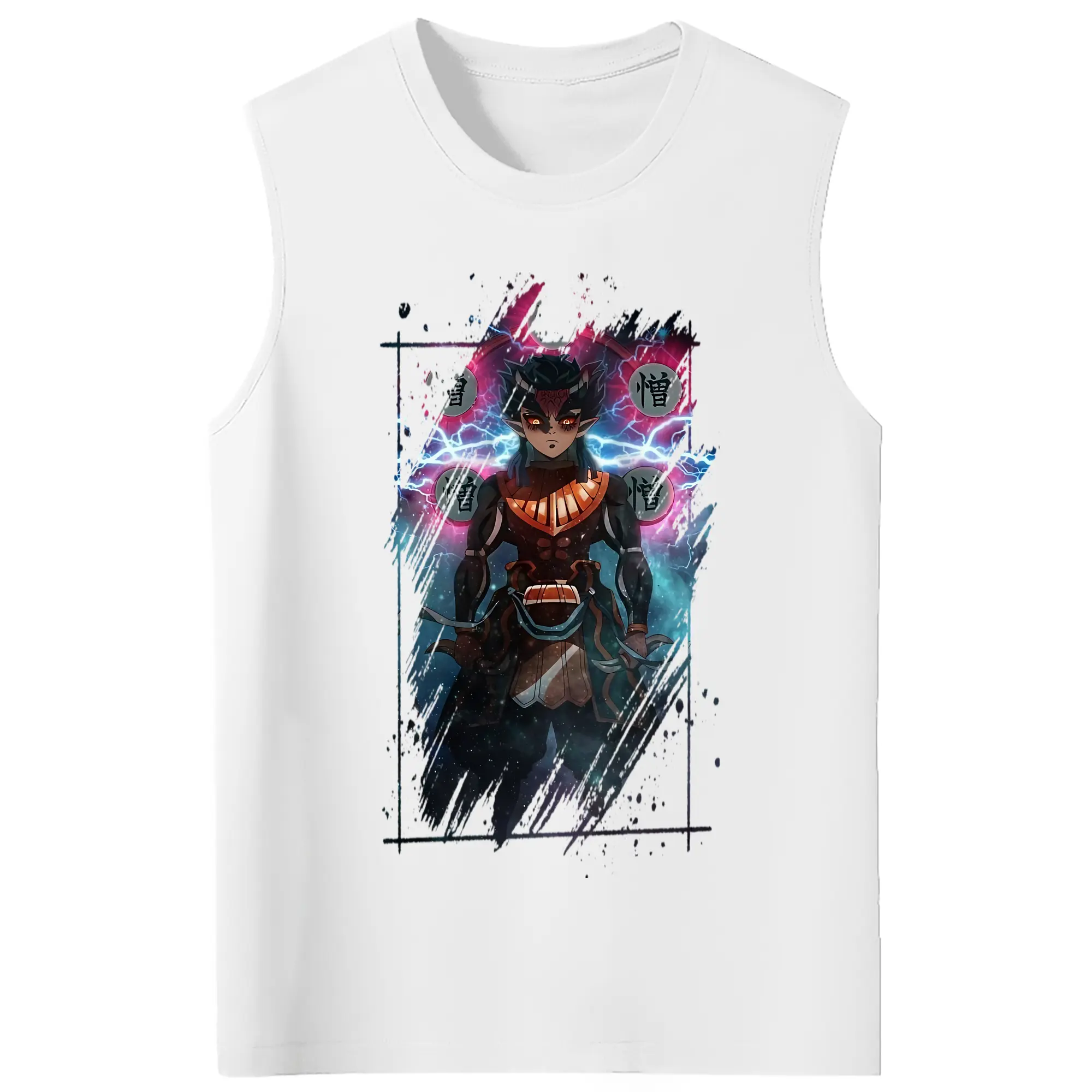 鬼滅の刃 グッズ,半天狗 - コットン100％ タンクトップ ・ フロントプリント ・ タイトフィット ・ 快適 通気性 ・ スポーツ カジュアル 散歩用
