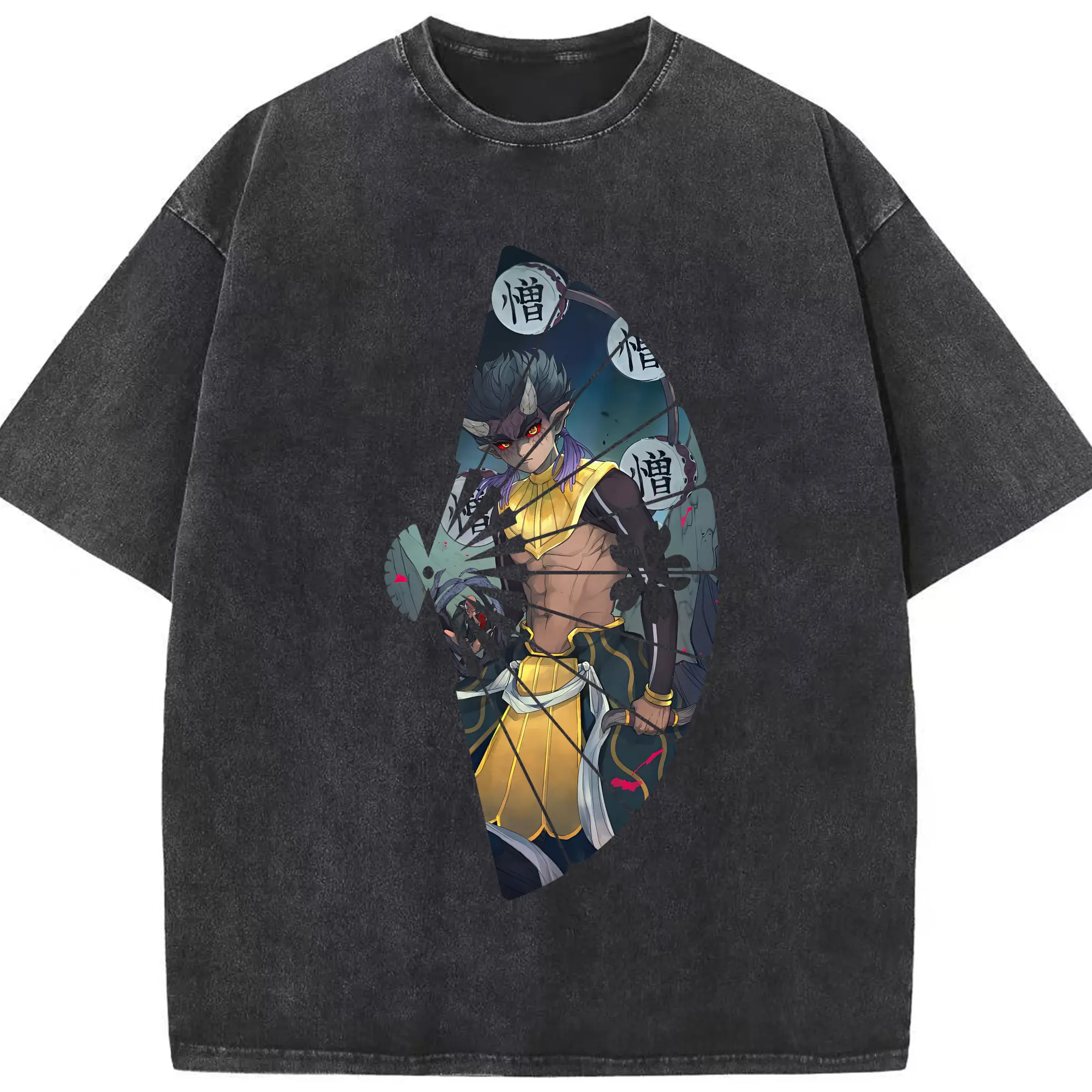 鬼滅の刃 グッズ,半天狗 - 綿100％ ヴィンテージ風 半袖Tシャツ ・ フロントプリント ・ 柔らか肌触り ・ 通気性 快適 ・ スポーツ カジュアル 外出用