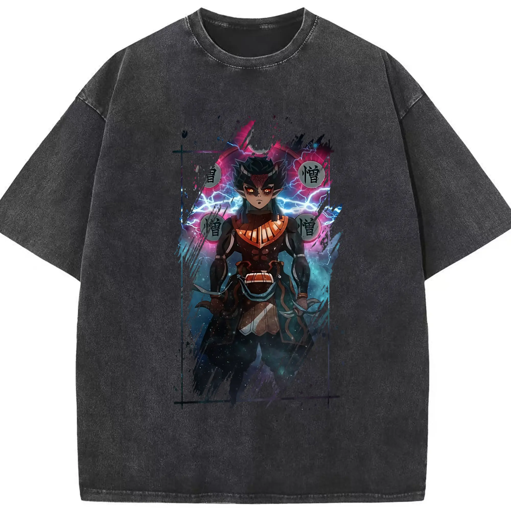 鬼滅の刃 グッズ,半天狗 - 綿100％ ヴィンテージ風 半袖Tシャツ ・ フロントプリント ・ 柔らか肌触り ・ 通気性 快適 ・ スポーツ カジュアル 外出用