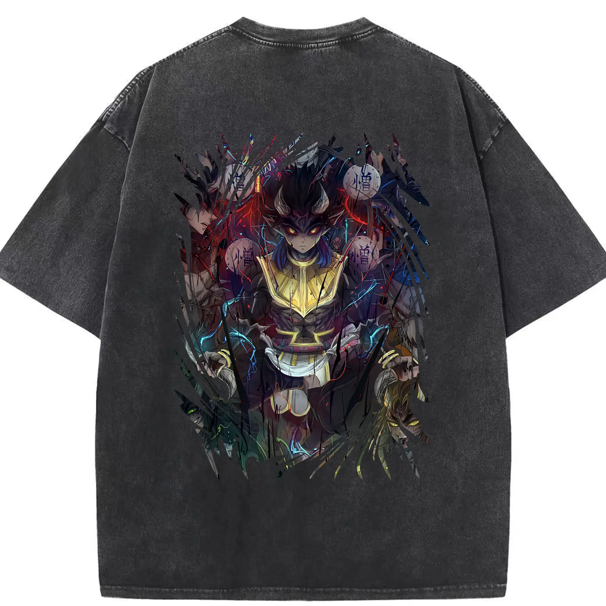 鬼滅の刃 グッズ,半天狗 - 綿100％ ヴィンテージ風 半袖Tシャツ ・ 背面プリント ・ 柔らか肌触り ・ 通気性 快適 ・ スポーツ カジュアル 外出用