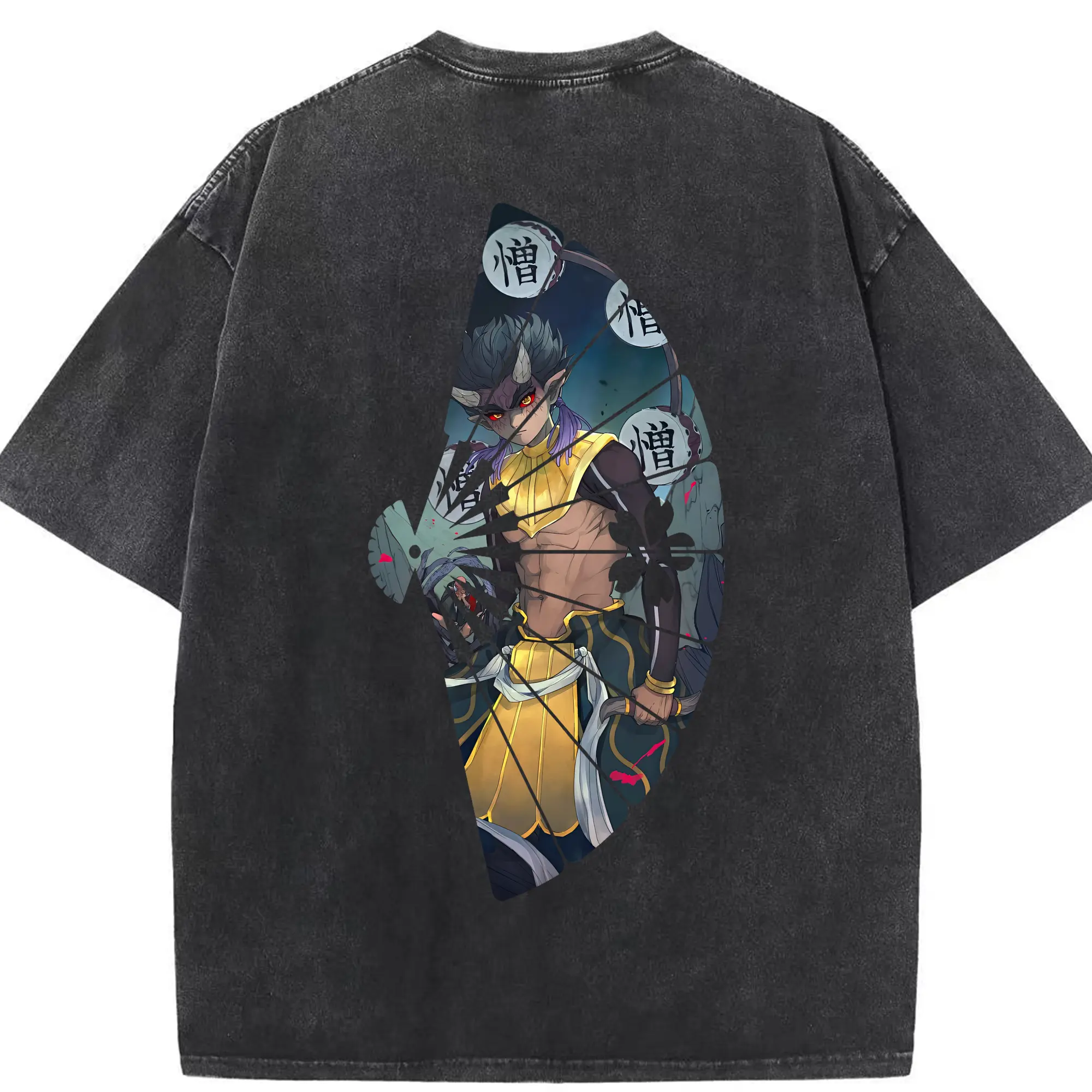 鬼滅の刃 グッズ,半天狗 - 綿100％ ヴィンテージ風 半袖Tシャツ ・ 背面プリント ・ 柔らか肌触り ・ 通気性 快適 ・ スポーツ カジュアル 外出用