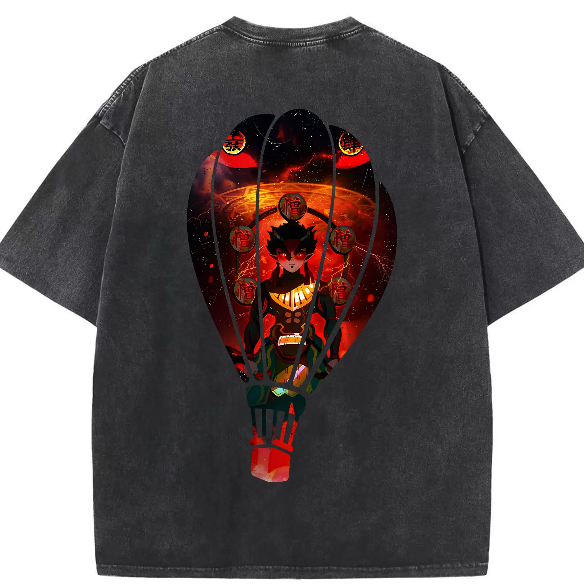 鬼滅の刃 グッズ,半天狗 - 綿100％ ヴィンテージ風 半袖Tシャツ ・ 背面プリント ・ 柔らか肌触り ・ 通気性 快適 ・ スポーツ カジュアル 外出用