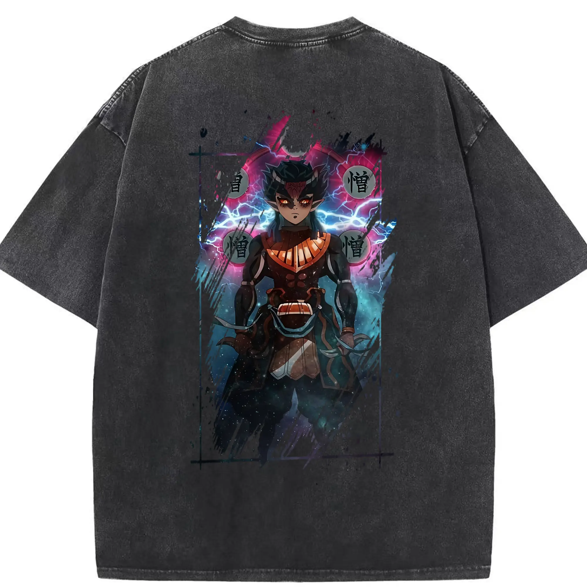 鬼滅の刃 グッズ,半天狗 - 綿100％ ヴィンテージ風 半袖Tシャツ ・ 背面プリント ・ 柔らか肌触り ・ 通気性 快適 ・ スポーツ カジュアル 外出用