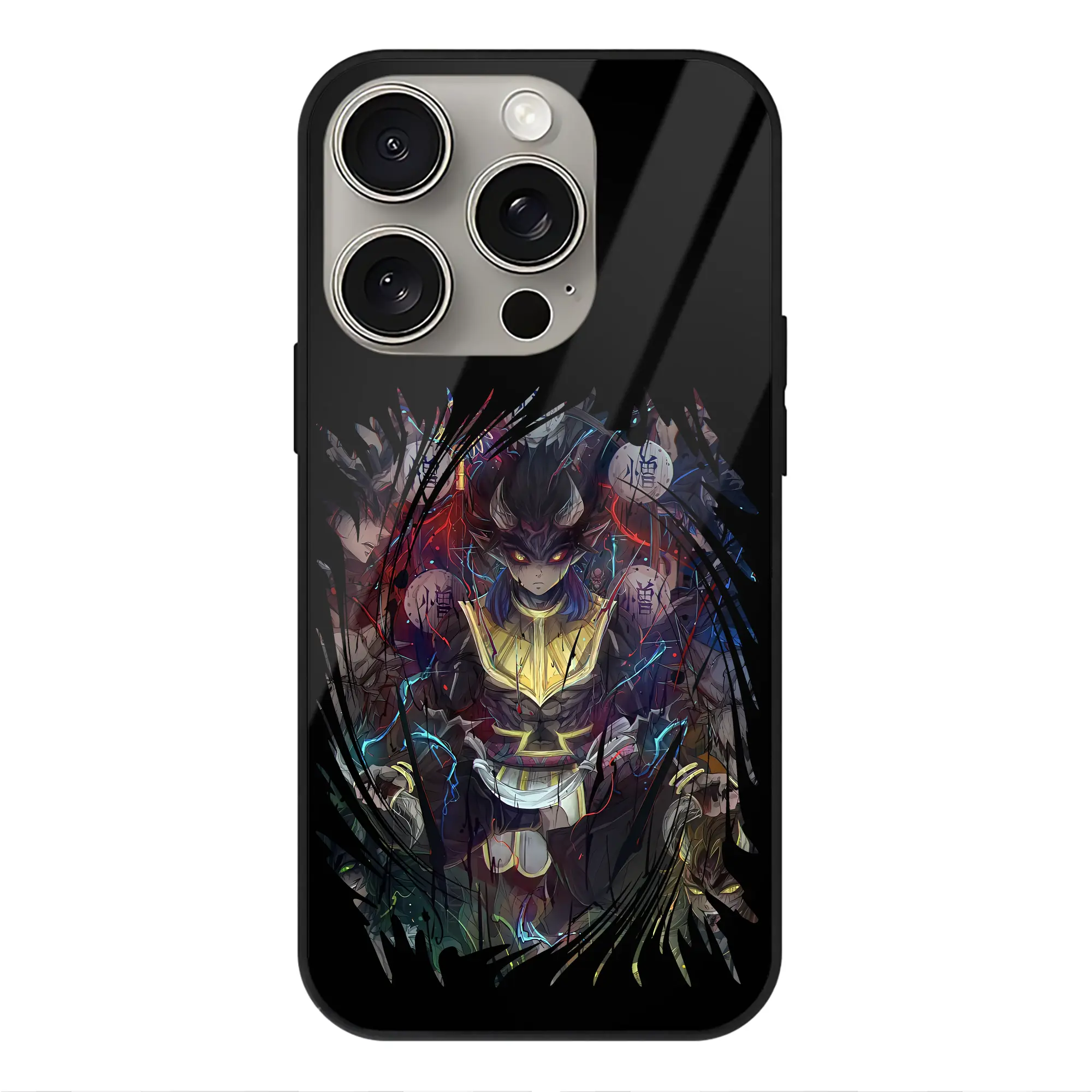 鬼滅の刃 グッズ,半天狗 - IPhone15Pro対応 ・ スマホケース ・ 背面ガラス ・ TPU+強化ガラス ・ 耐衝撃 ・ 黄変防止 ・ ワイヤレス充電対応 ・ 3D立体ボタン