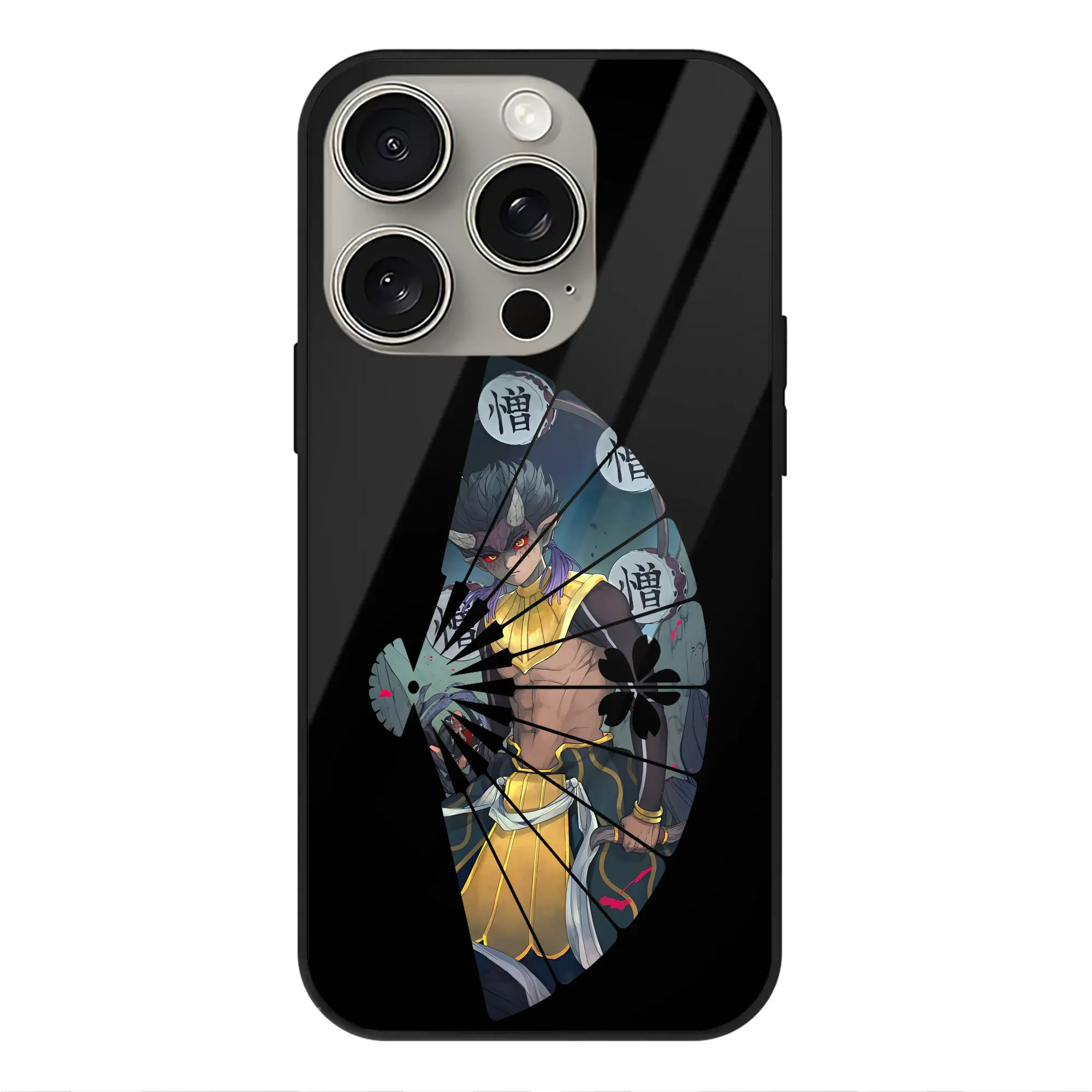 鬼滅の刃 グッズ,半天狗 - IPhone15Pro対応 ・ スマホケース ・ 背面ガラス ・ TPU+強化ガラス ・ 耐衝撃 ・ 黄変防止 ・ ワイヤレス充電対応 ・ 3D立体ボタン