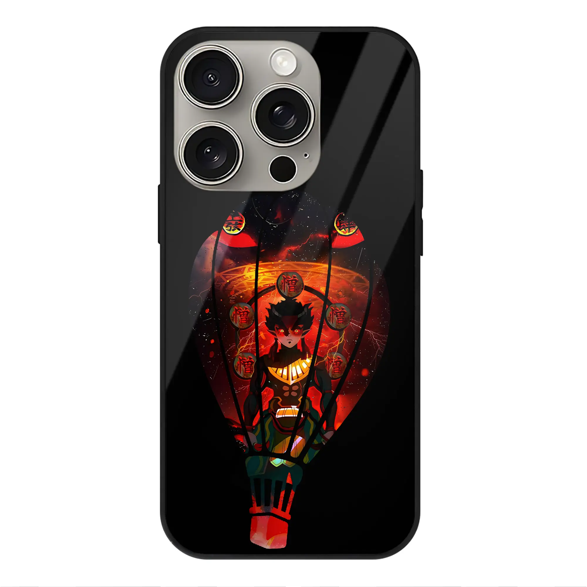 鬼滅の刃 グッズ,半天狗 - IPhone15Pro対応 ・ スマホケース ・ 背面ガラス ・ TPU+強化ガラス ・ 耐衝撃 ・ 黄変防止 ・ ワイヤレス充電対応 ・ 3D立体ボタン