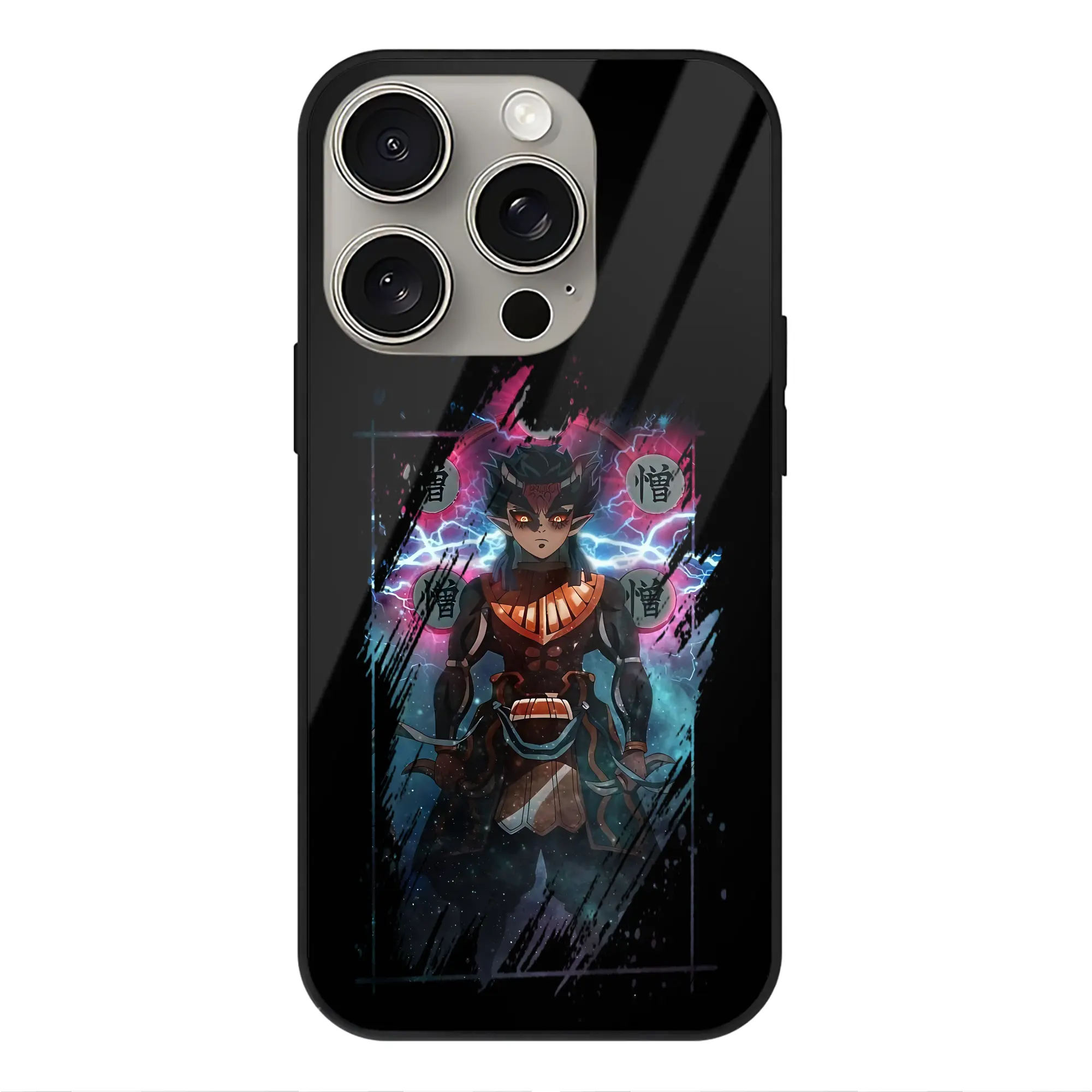 鬼滅の刃 グッズ,半天狗 - IPhone15Pro対応 ・ スマホケース ・ 背面ガラス ・ TPU+強化ガラス ・ 耐衝撃 ・ 黄変防止 ・ ワイヤレス充電対応 ・ 3D立体ボタン