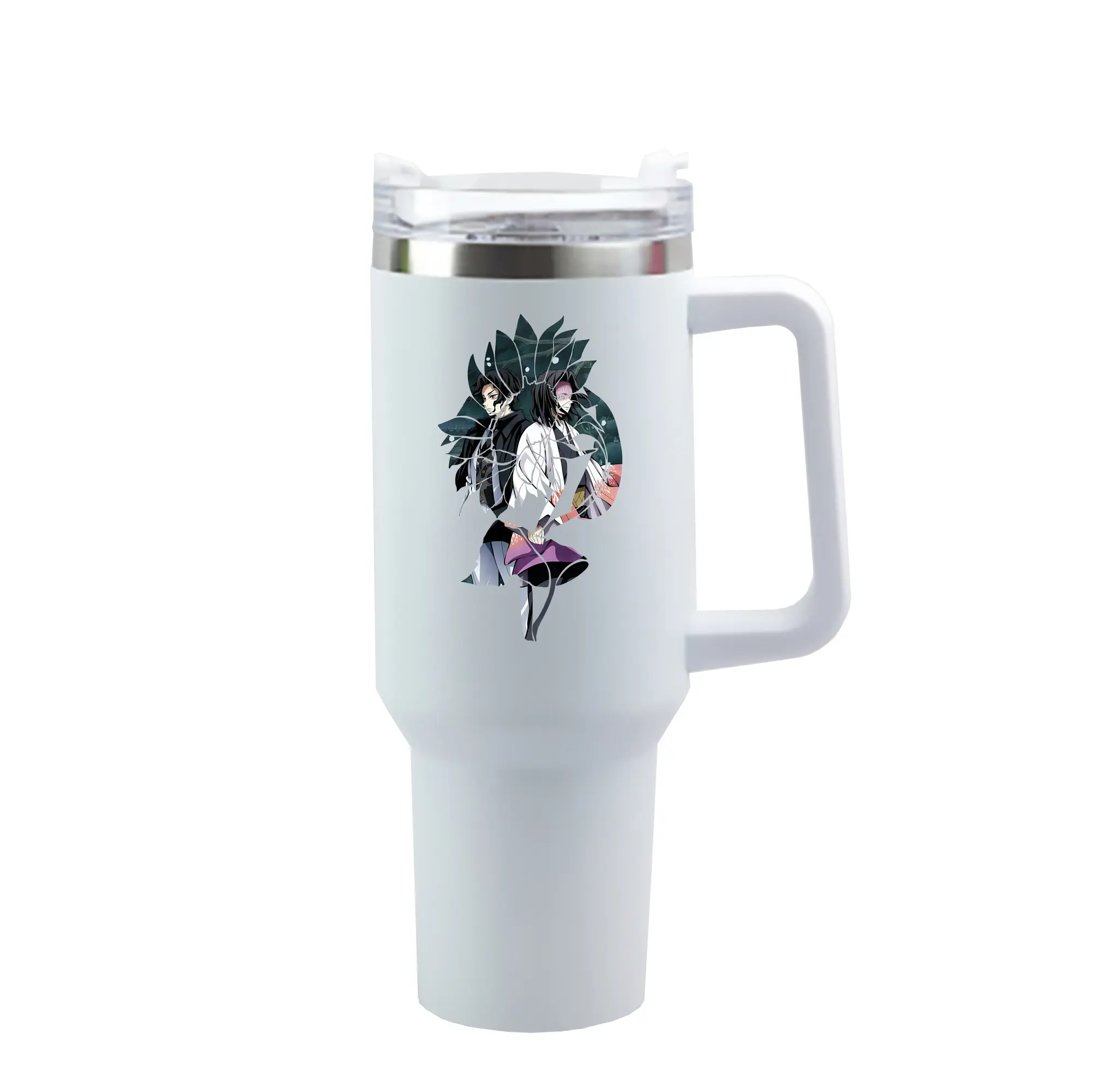 鬼滅の刃 グッズ,産屋敷 耀哉 - 1200mL 車用タンブラー ・ クリスタルステッカー ・ 304ステンレス 内側 ・ 201ステンレス 外側 ・ 保温 保冷 ・ ハンドル＆ストロー付き ・ 通勤 ドライブ アウトドア用