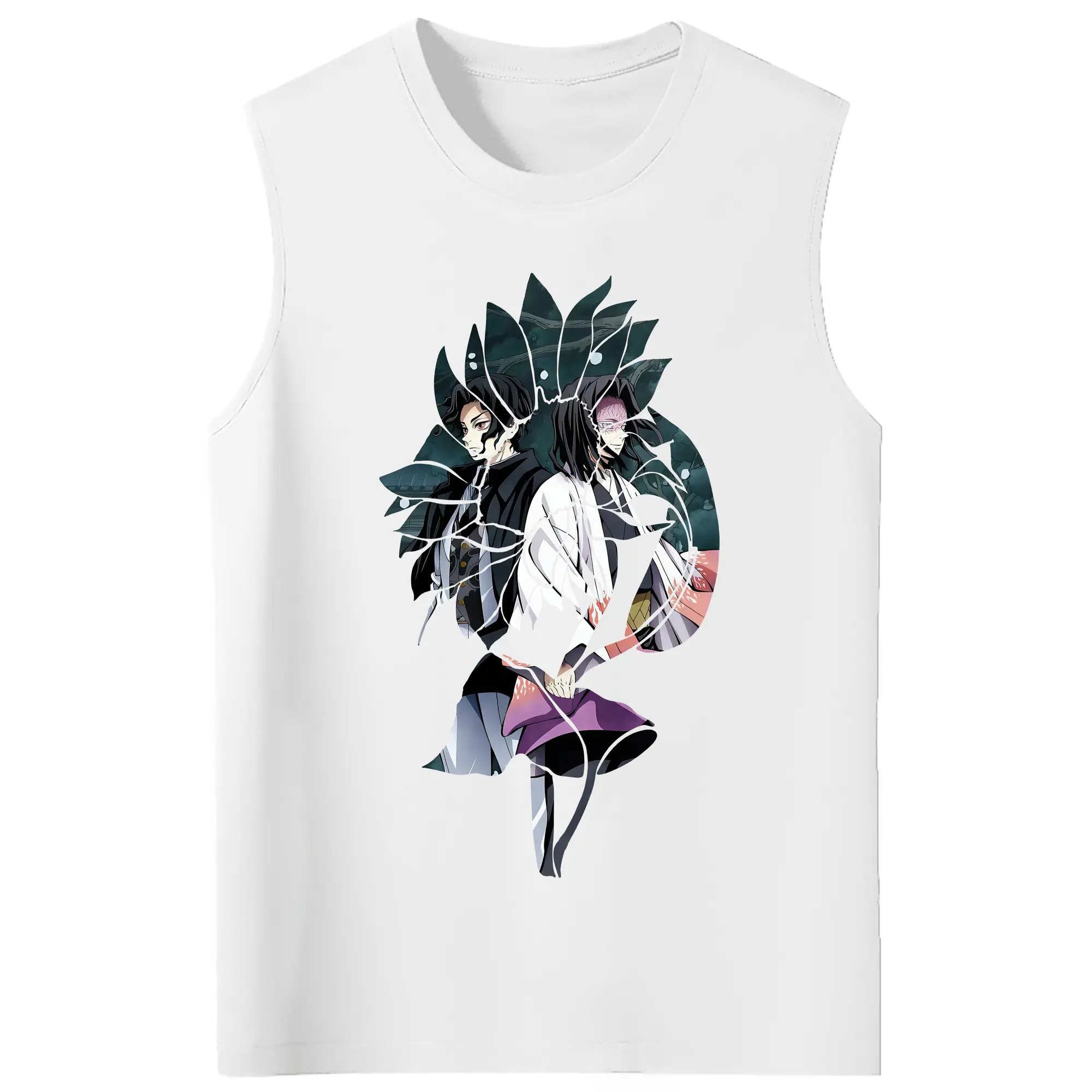 鬼滅の刃 グッズ,産屋敷 耀哉 - コットン100％ タンクトップ ・ フロントプリント ・ タイトフィット ・ 快適 通気性 ・ スポーツ カジュアル 散歩用