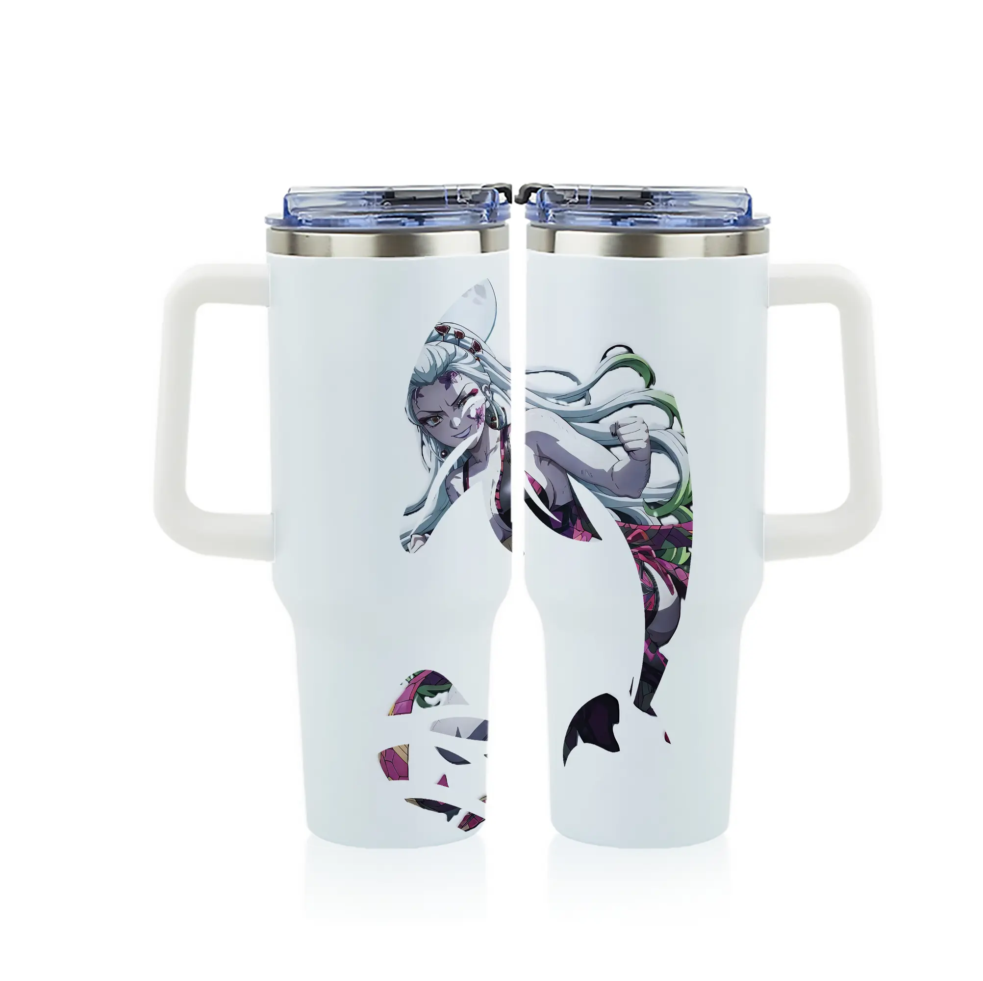 鬼滅の刃 グッズ,堕姫 - 1200mL フルプリント車用タンブラー ・ 304ステンレス 内側 ・ 201ステンレス 外側 ・ 保温 保冷 ・ 通勤 ドライブ アウトドア用