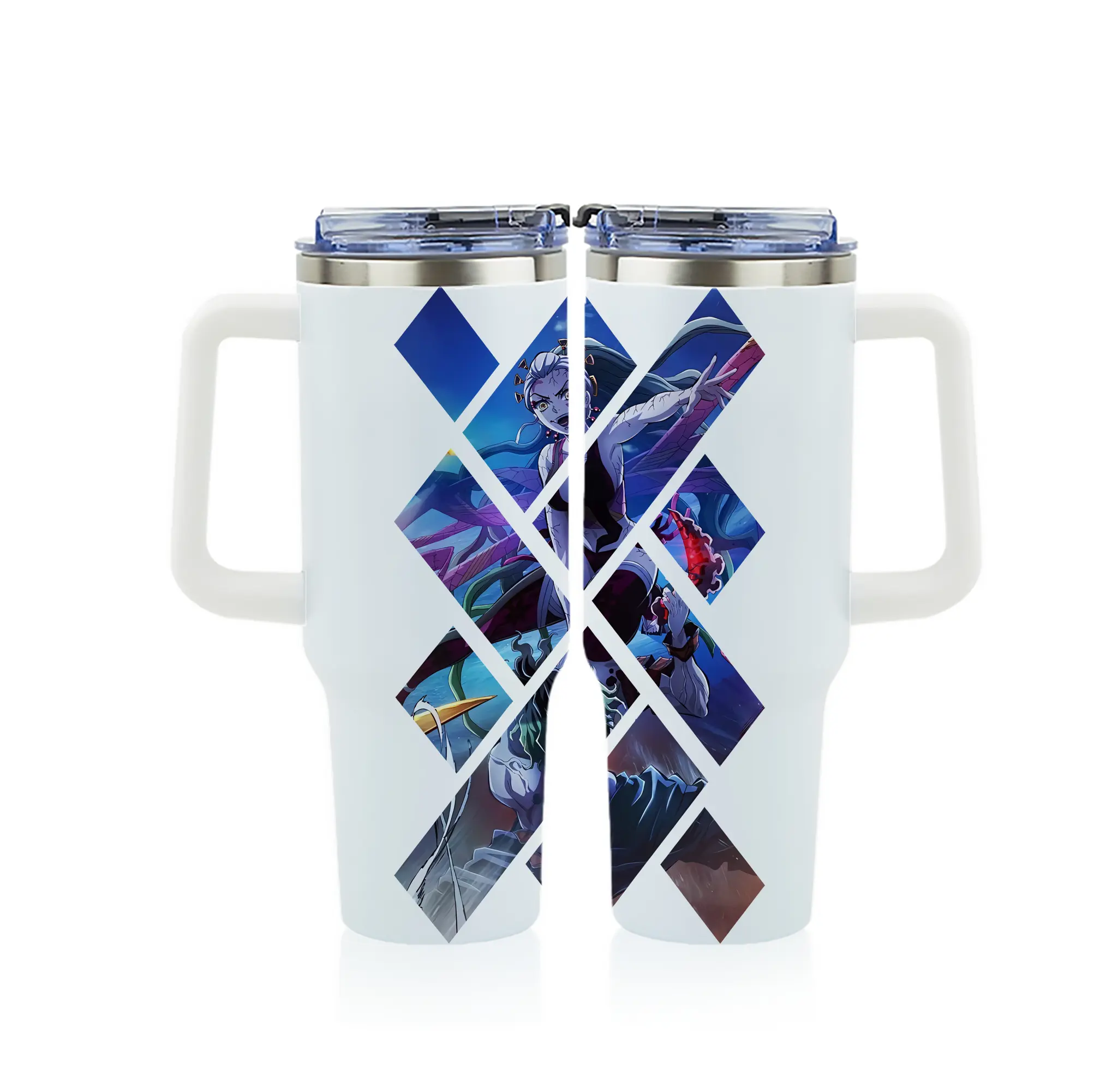 鬼滅の刃 グッズ,堕姫 - 1200mL フルプリント車用タンブラー ・ 304ステンレス 内側 ・ 201ステンレス 外側 ・ 保温 保冷 ・ 通勤 ドライブ アウトドア用