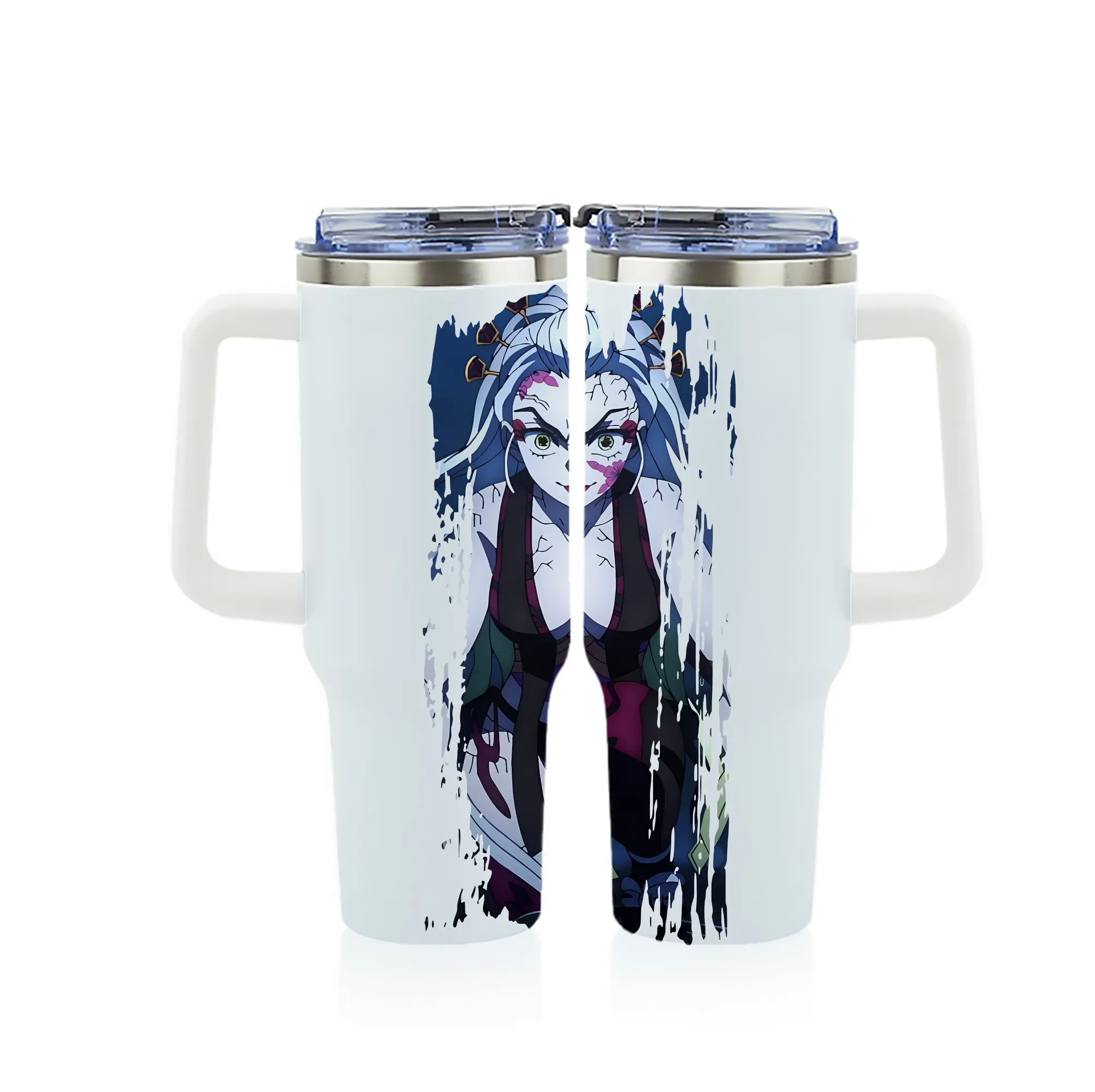 鬼滅の刃 グッズ,堕姫 - 1200mL フルプリント車用タンブラー ・ 304ステンレス 内側 ・ 201ステンレス 外側 ・ 保温 保冷 ・ 通勤 ドライブ アウトドア用