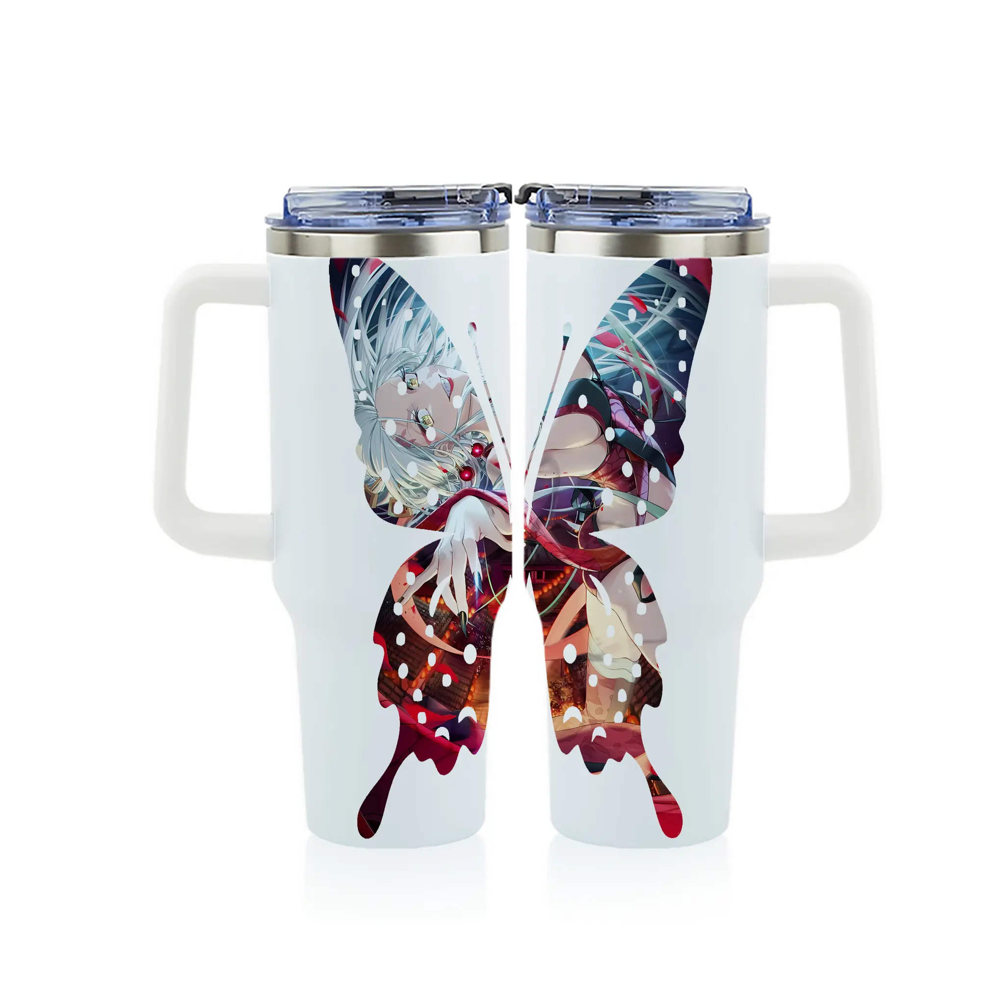 鬼滅の刃 グッズ,堕姫 - 1200mL フルプリント車用タンブラー ・ 304ステンレス 内側 ・ 201ステンレス 外側 ・ 保温 保冷 ・ 通勤 ドライブ アウトドア用