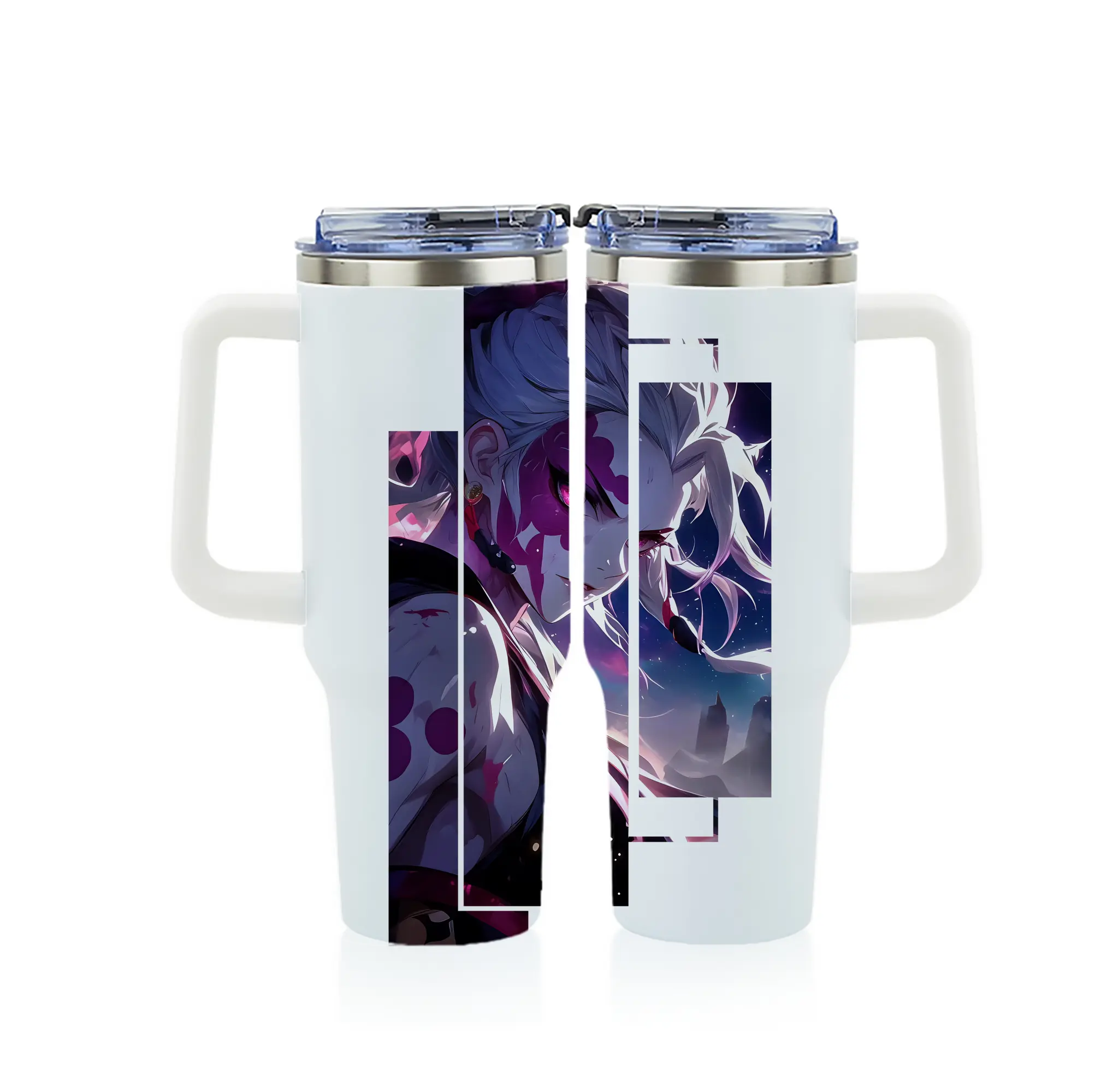 鬼滅の刃 グッズ,堕姫 - 1200mL フルプリント車用タンブラー ・ 304ステンレス 内側 ・ 201ステンレス 外側 ・ 保温 保冷 ・ 通勤 ドライブ アウトドア用